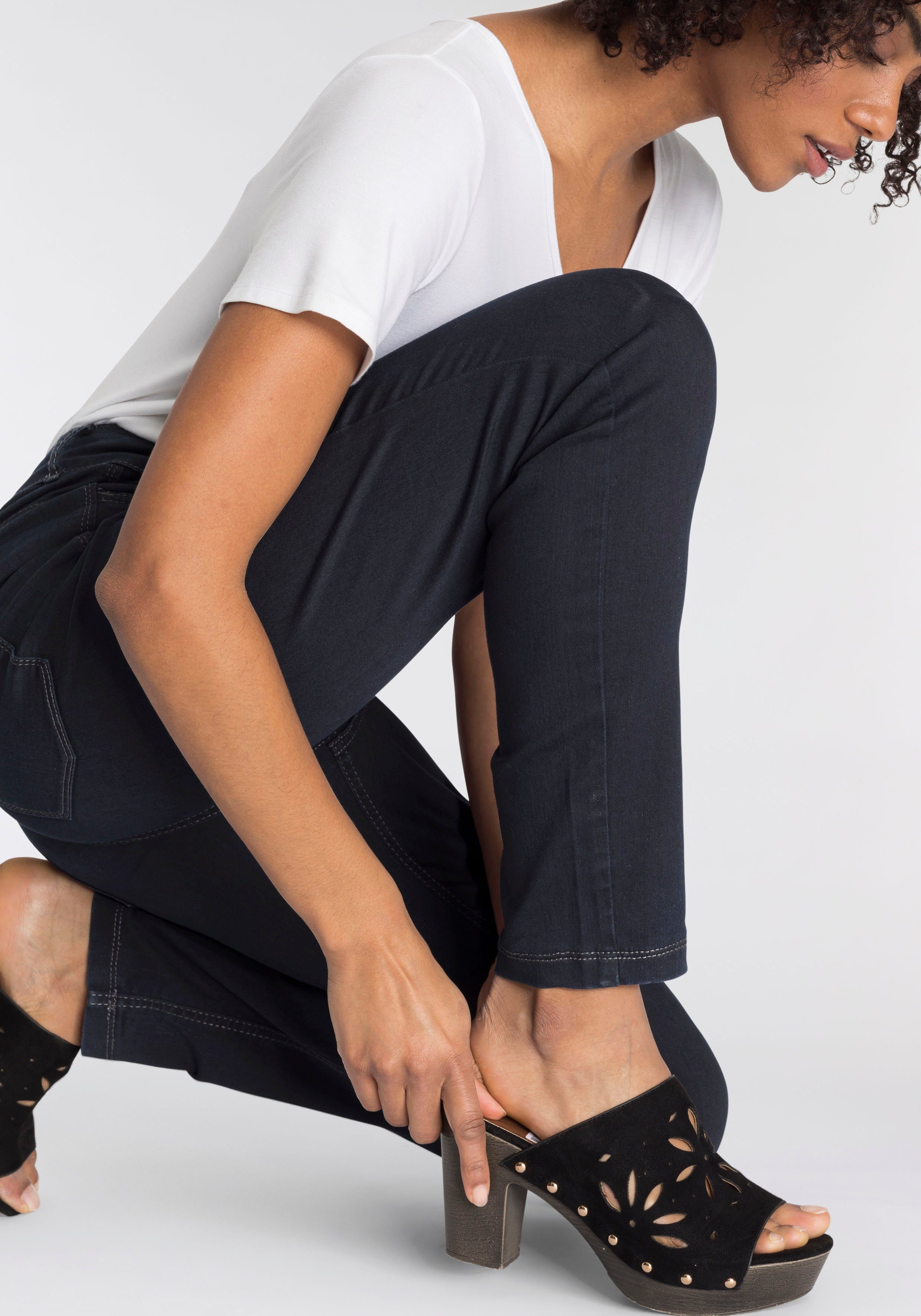 den MAC bequem Qualität Power-Stretch Hiperstretch-Skinny Tag blue ganzen Skinny-fit-Jeans rinsed dark sitzt