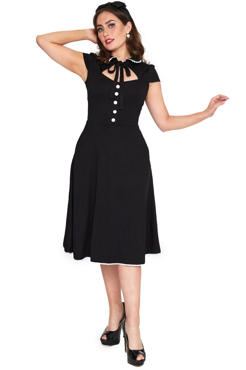 Voodoo Vixen A-Linien-Kleid White Trim Vintage Two Tone Retro Bubikragen