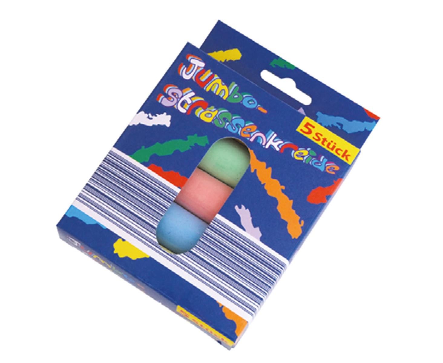 Malkreide Straßenkreide Set, 5 Farben, Abwaschbar, für draußen, (Stück, 5-tlg., Straßenkreide), extra dicke Stifte für besseren Griff