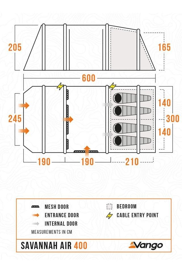Vango Tunnelzelt Vango Savannah Air 400 Package Familienzelt (24,4kg)