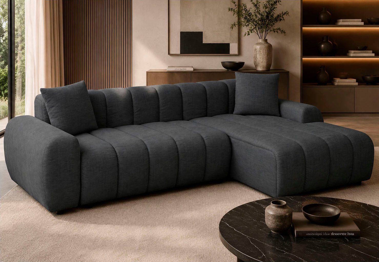 OTTO home Ecksofa LAURRENT mit Schlaffunktion, Feinstruktur, L-Form, 246 cm, Liegefläche (123/191cm), Bettkasten, Taschenfederkern u. Topper