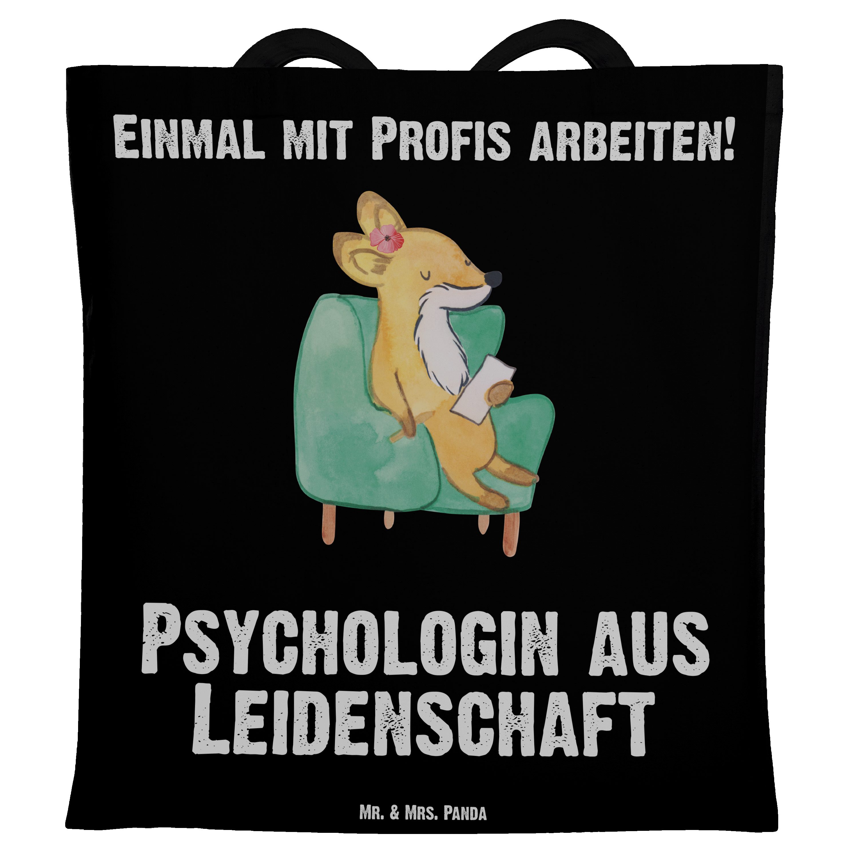 Mr. & Mrs. Panda Tragetasche Psychologin aus Leidenschaft - Schwarz - Geschenk, Einkaufstasche, St (1-tlg) | Canvas-Taschen
