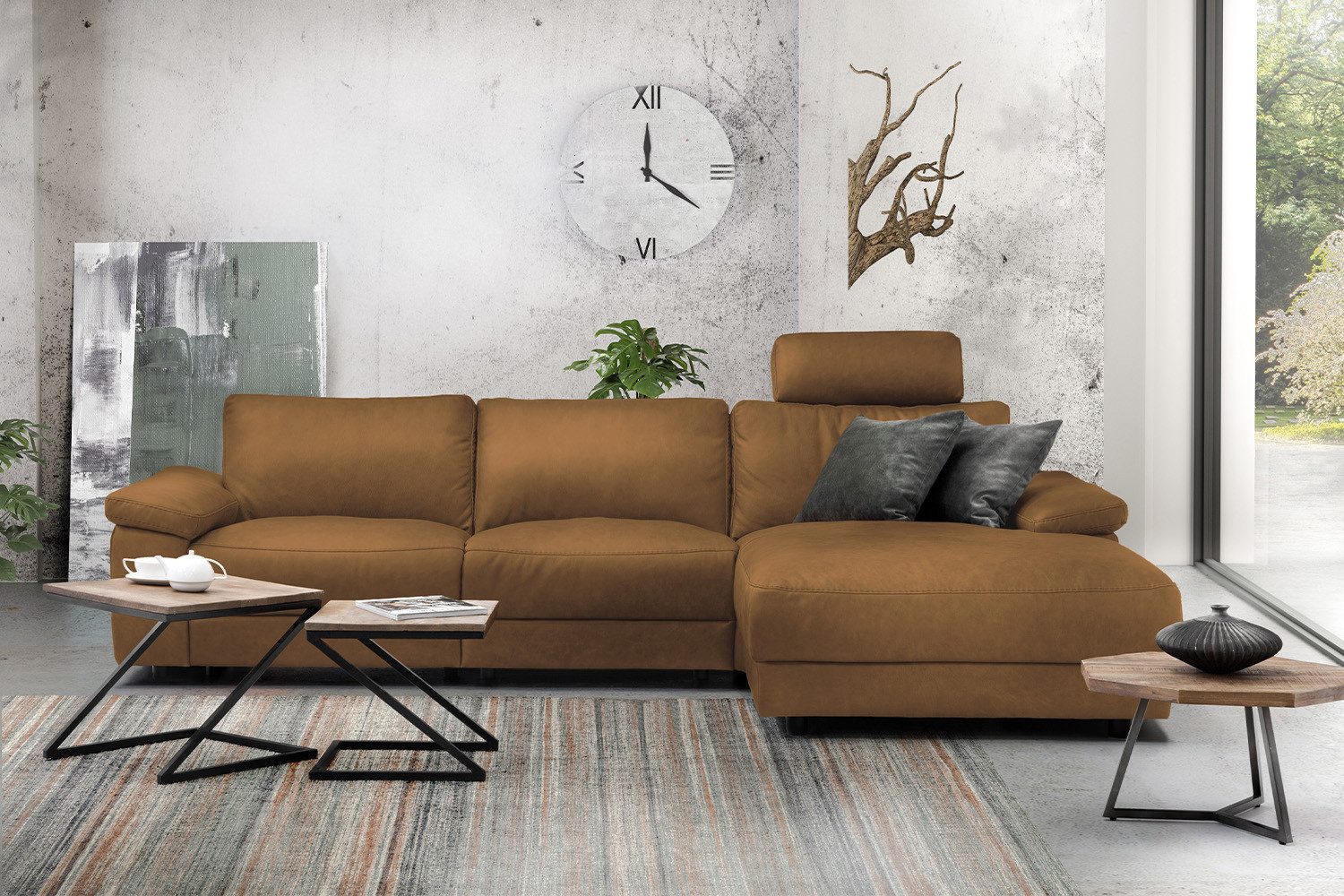 KAWOLA Ecksofa LOLA XL, Couch L-Form rechts oder links, Sitzvorzug motorisch, Stoff oder Leder