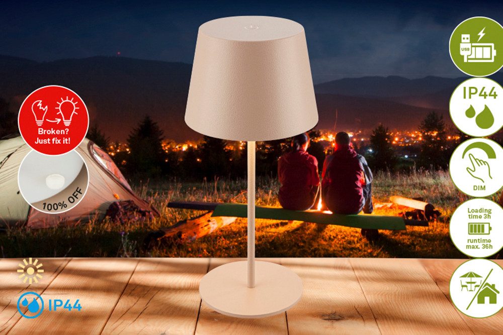 Briloner Leuchten LED Tischleuchte NIVO, LED fest integriert, 9,5x20,5 cm, Indoor/Outdoor, Balkon, Terrasse, Wohnzimmer