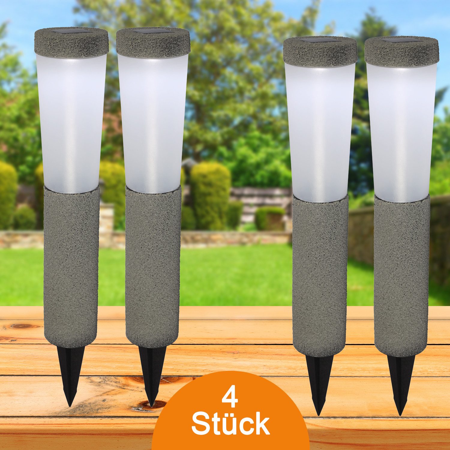 bmf-versand LED Solarleuchte Solarleuchten Garten 4er Set Wegeleuchte Solarlampe Außen Leuchte, Gartenlampe, Dekoleuchte, LED fest integriert, kaltweiß, Außenbeleuchtung