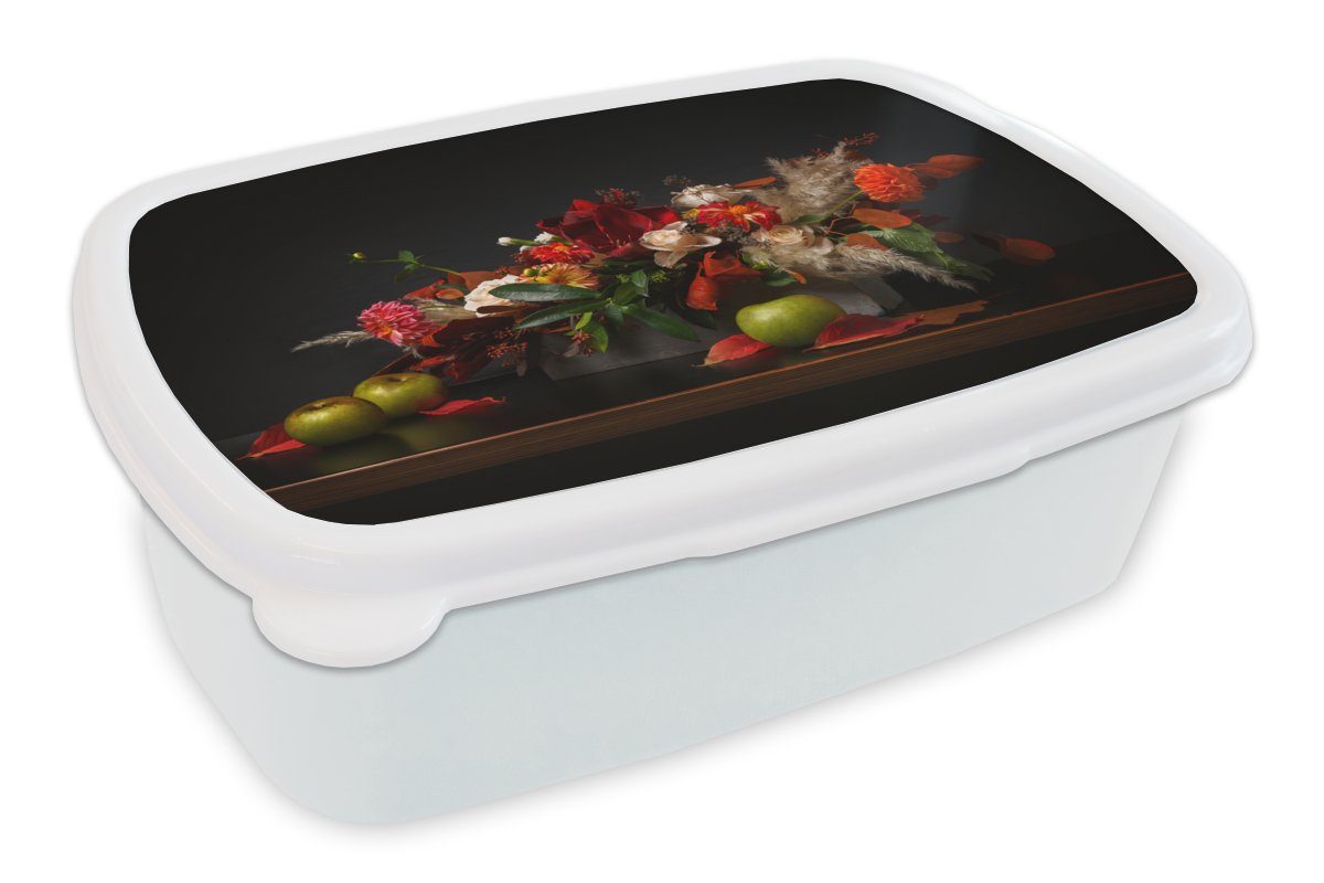 MuchoWow Lunchbox Stilleben - Blumenstrauß - Farben, Kunststoff, (2-tlg), Brotbox für Kinder und Erwachsene, Brotdose, für Jungs und Mädchen weiß