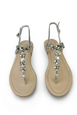 White Lady 605 silber - Metallic Sandalen mit Steichen T-Strap-Sandale