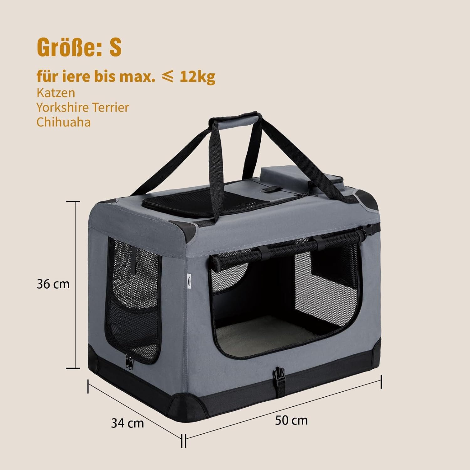 Zedelmaier Tiertransporttasche Transportbox, Faltbar Hundetransportbox, Katzenbox, Inkl.2 Rollen Hundekotbeutel, 1 faltbarer Napf, 2 praktische Beutel