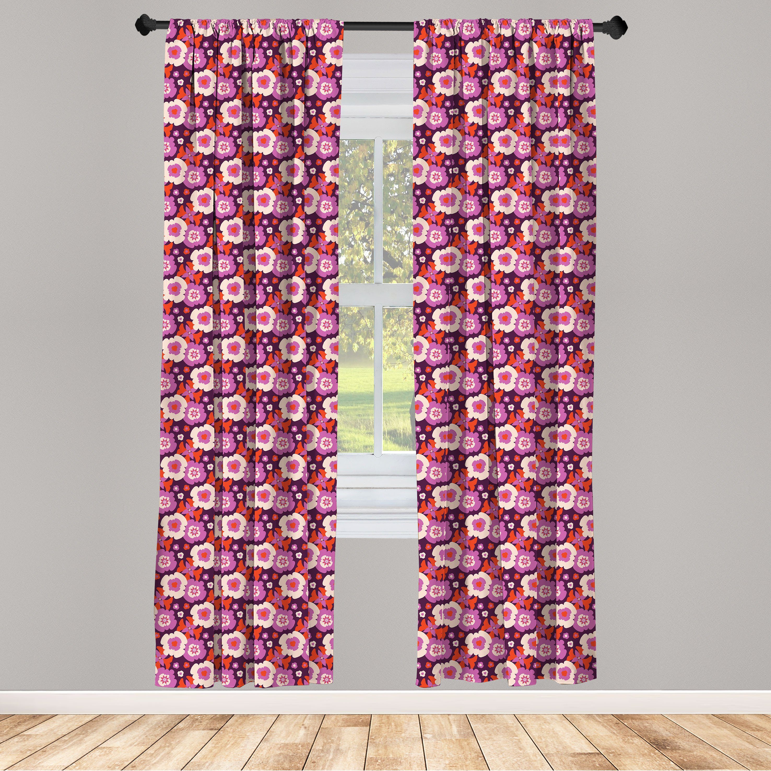 Gardine Vorhang für Blumen Microfaser, abstrakte Abakuhaus, Blume Wohnzimmer Dekor, Schlafzimmer