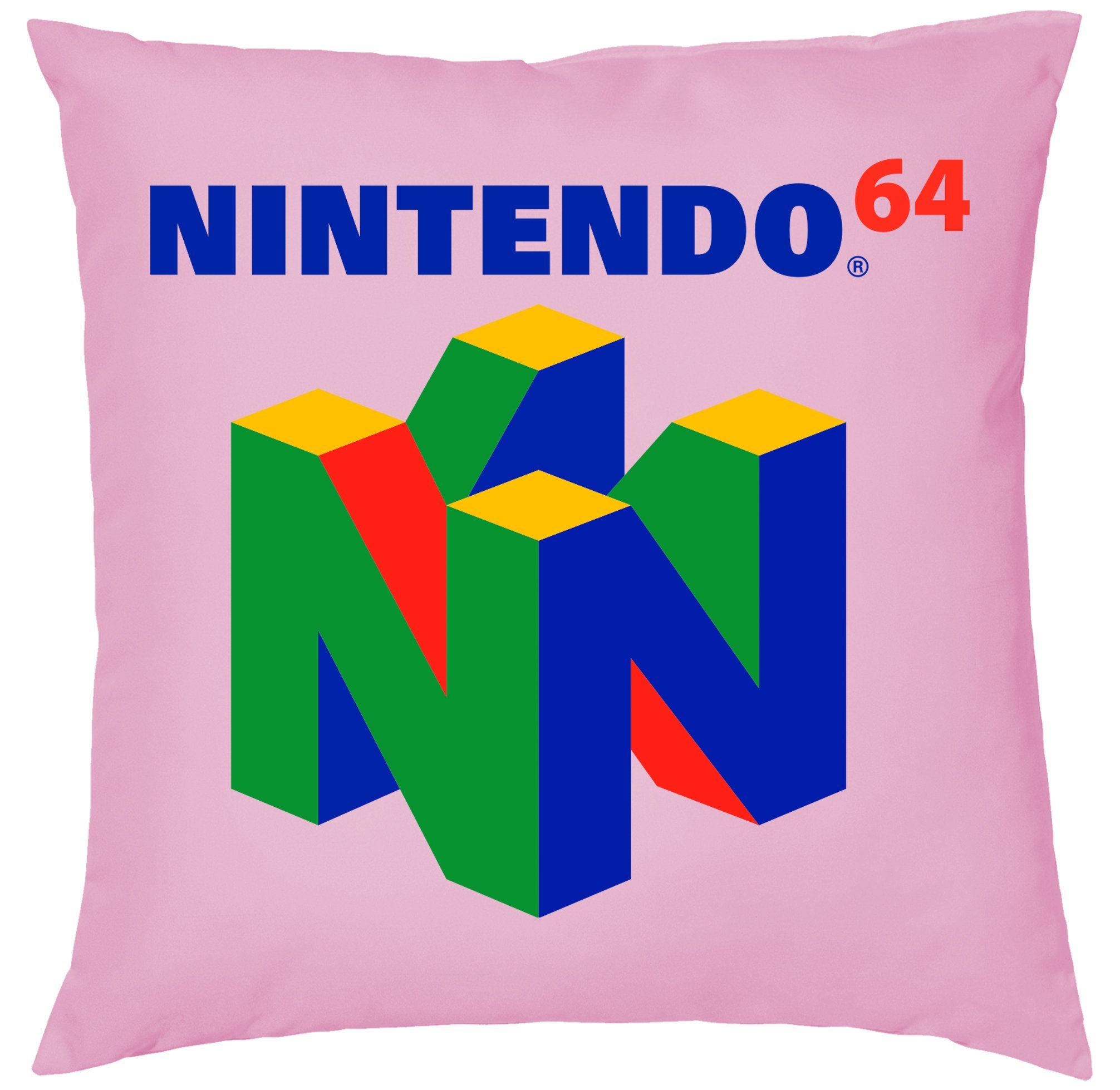 Blondie & Brownie Dekokissen N64 Spiele Gaming Retro, Rosa mit Konsole Füllung Nintendo Kissen