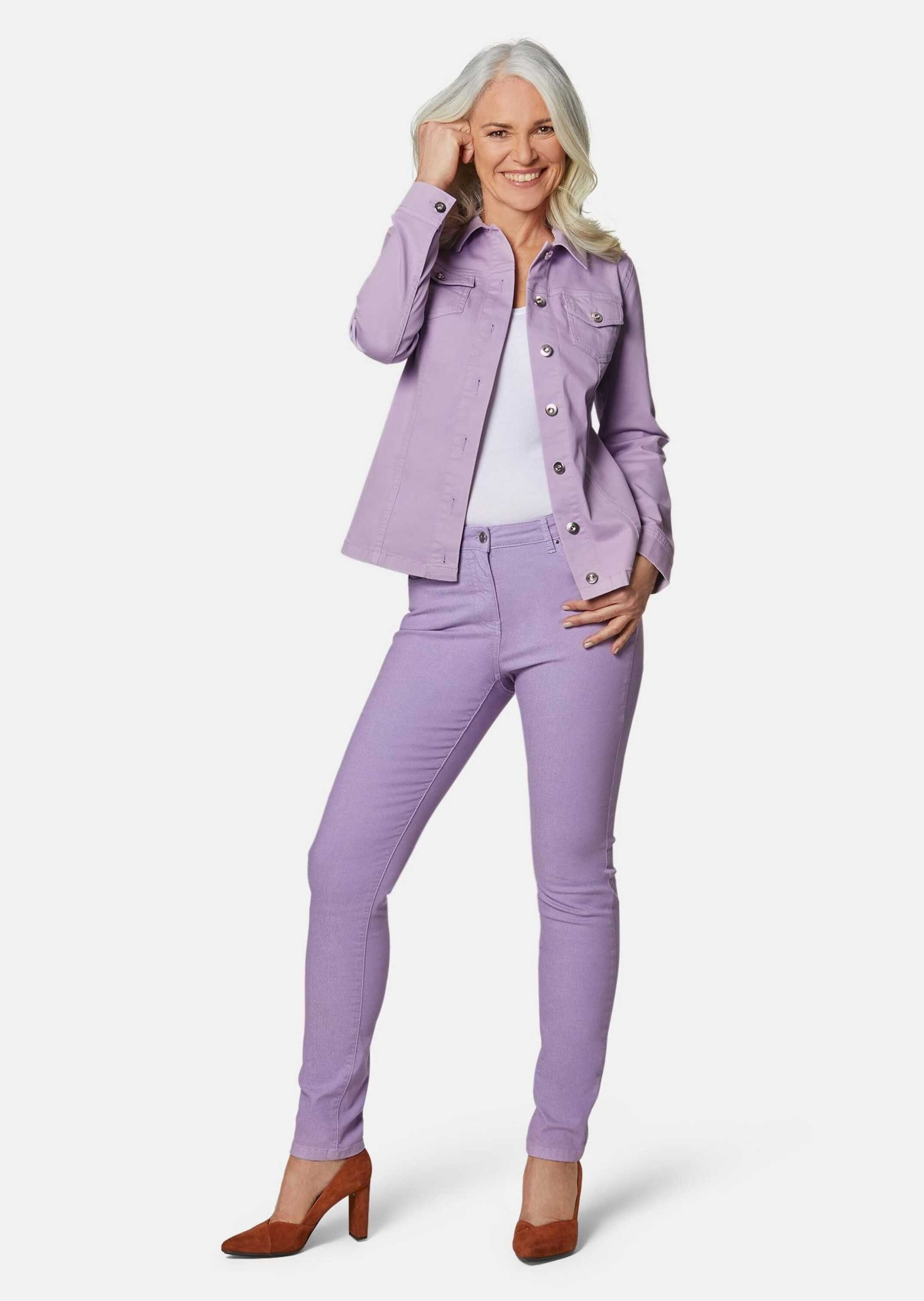 GOLDNER Outdoorjacke Kurzgröße: Zeitlose tollen Jeansjacke Details mit pastelllila