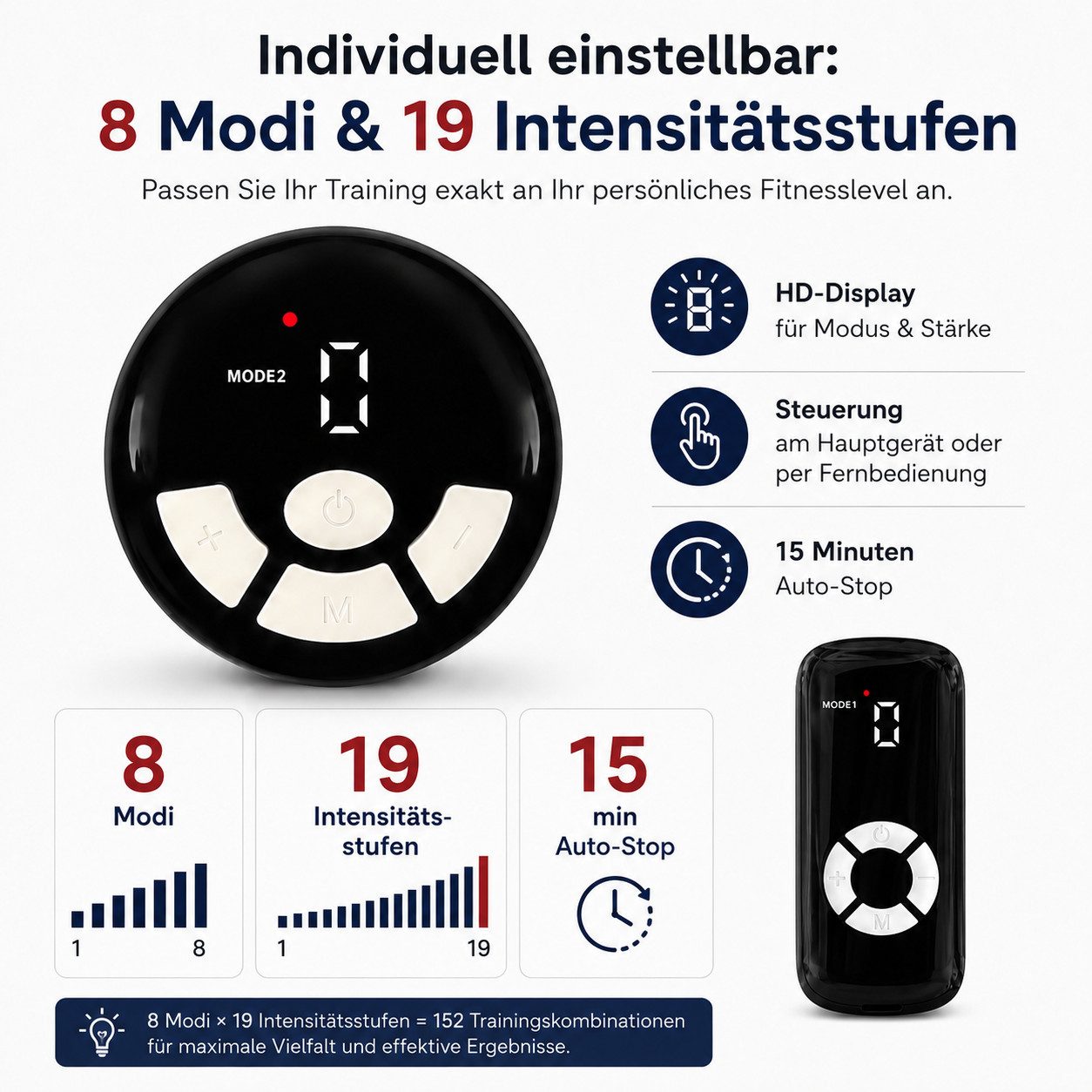 Tekoo EMS-Bauchmuskeltrainer mit Wärmefunktion, EMS Fitnessgürtel mit Heizung, Akku Bauchtrainer, (Bauchtrainer-Set, 3-teiliges Set), EMS mit 3-Stufen Wärmefunktion, Nutzung ohne Gel-Pads möglich