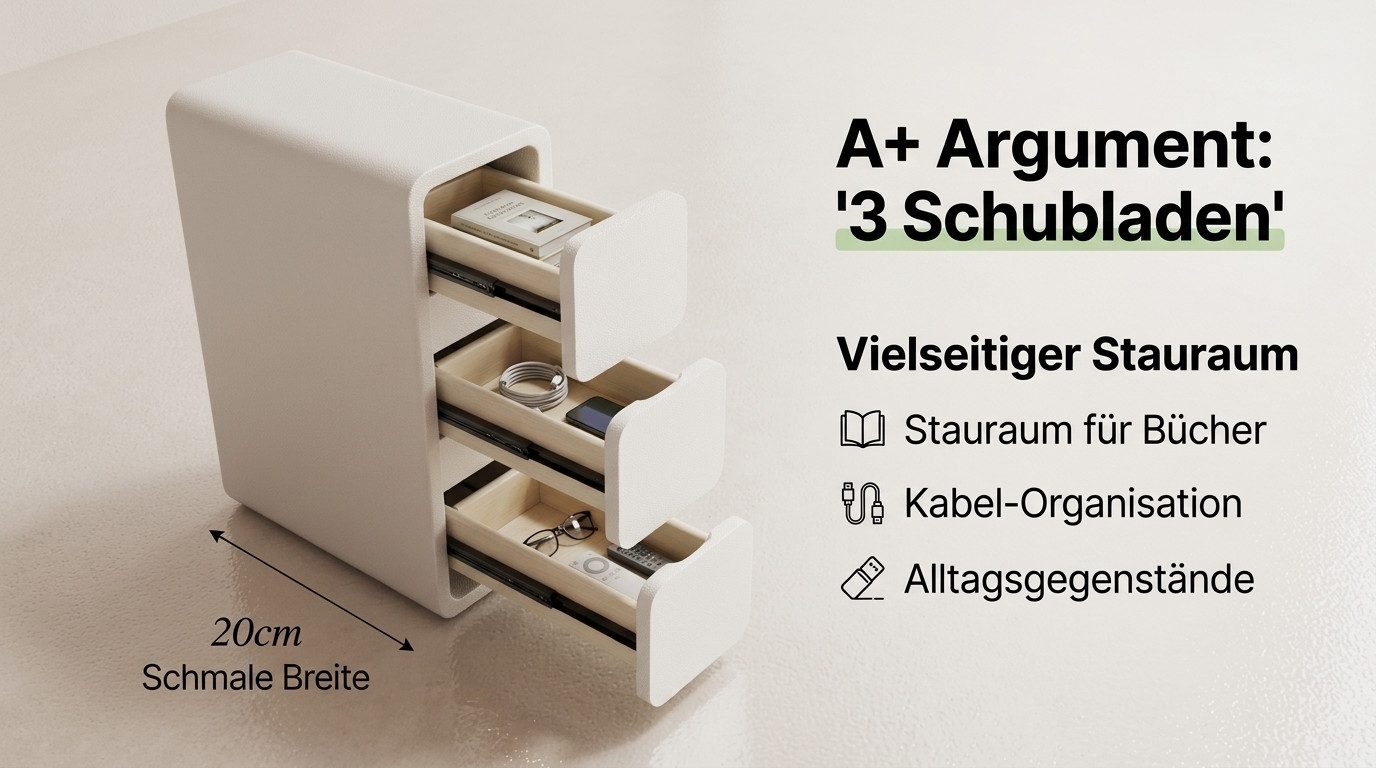 AQIMUELE Nachttisch aus Massivholz, 40 cm, 3 Schubladen, Weiß (1-St), Installationfrei, Lagerung, Platzsparend, Wetterfest – Bild 5 von 5