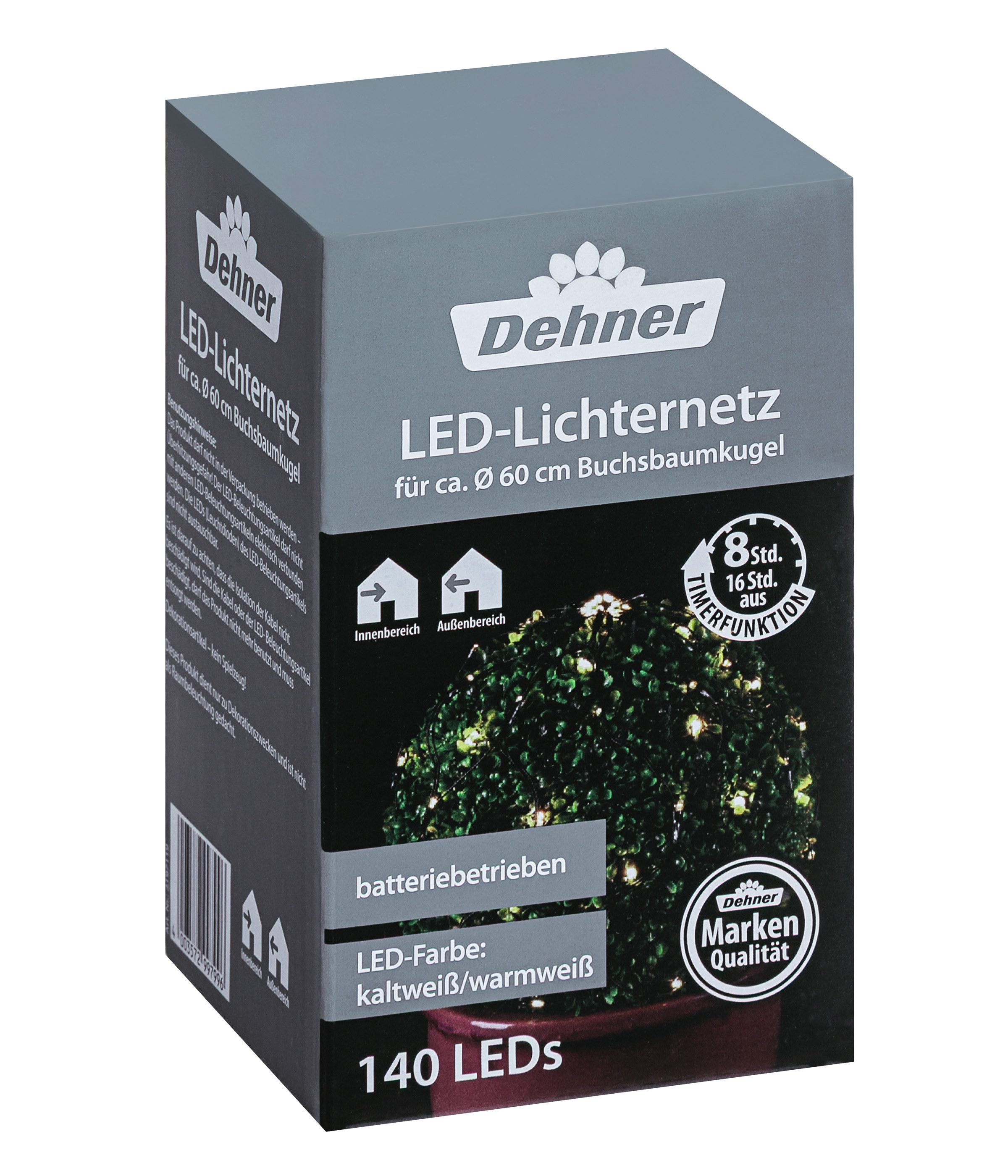 Dehner LED-Lichterkette LED Lichternetz 140 LEDs, kaltweiß / warmweiß, 60 x 60 cm, 140-flammig, Lichterkette mit Farbwechselfunktion, inkl. Timer, Indoor / Outdoor