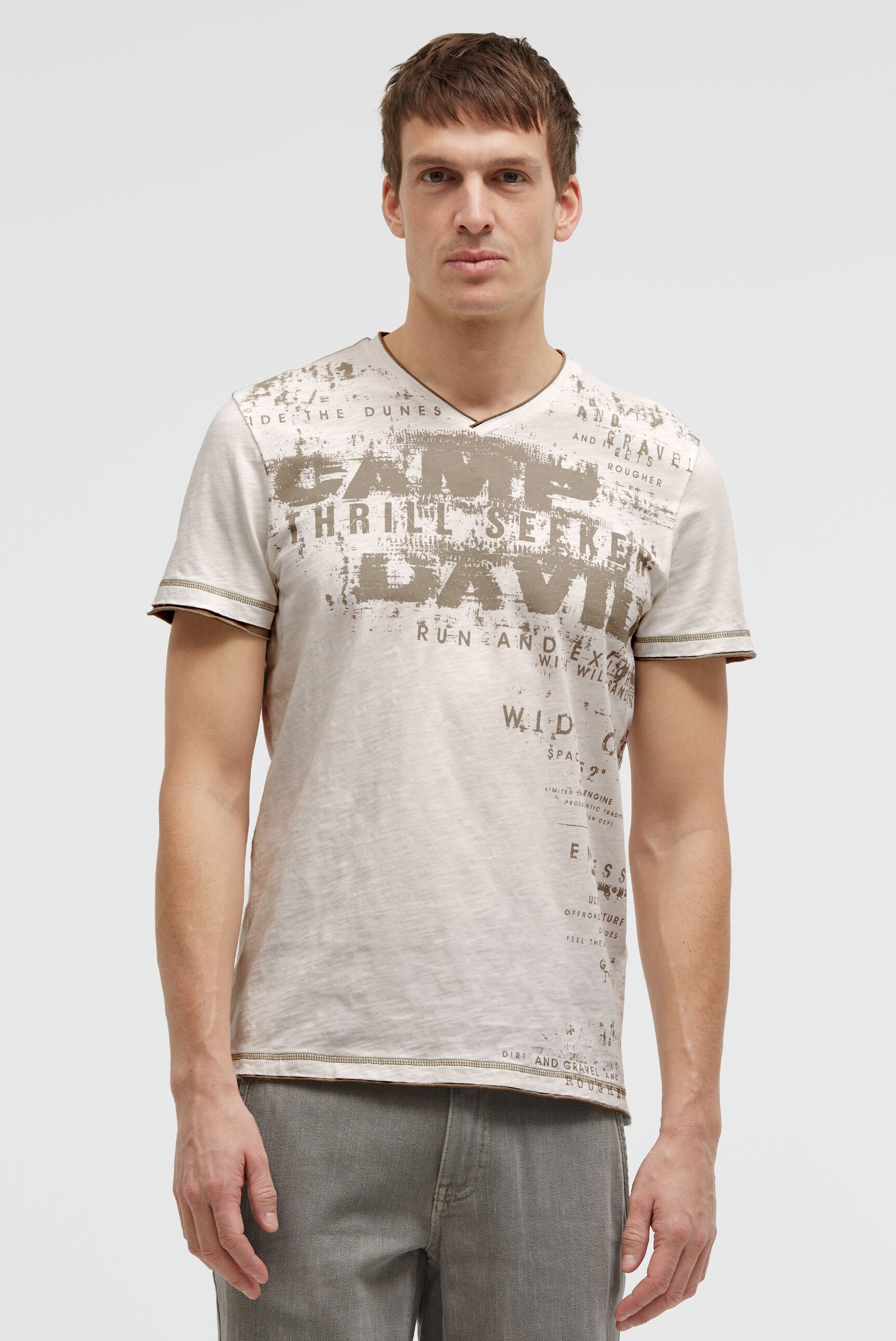 CAMP DAVID V-Shirt mit Used-Kanten