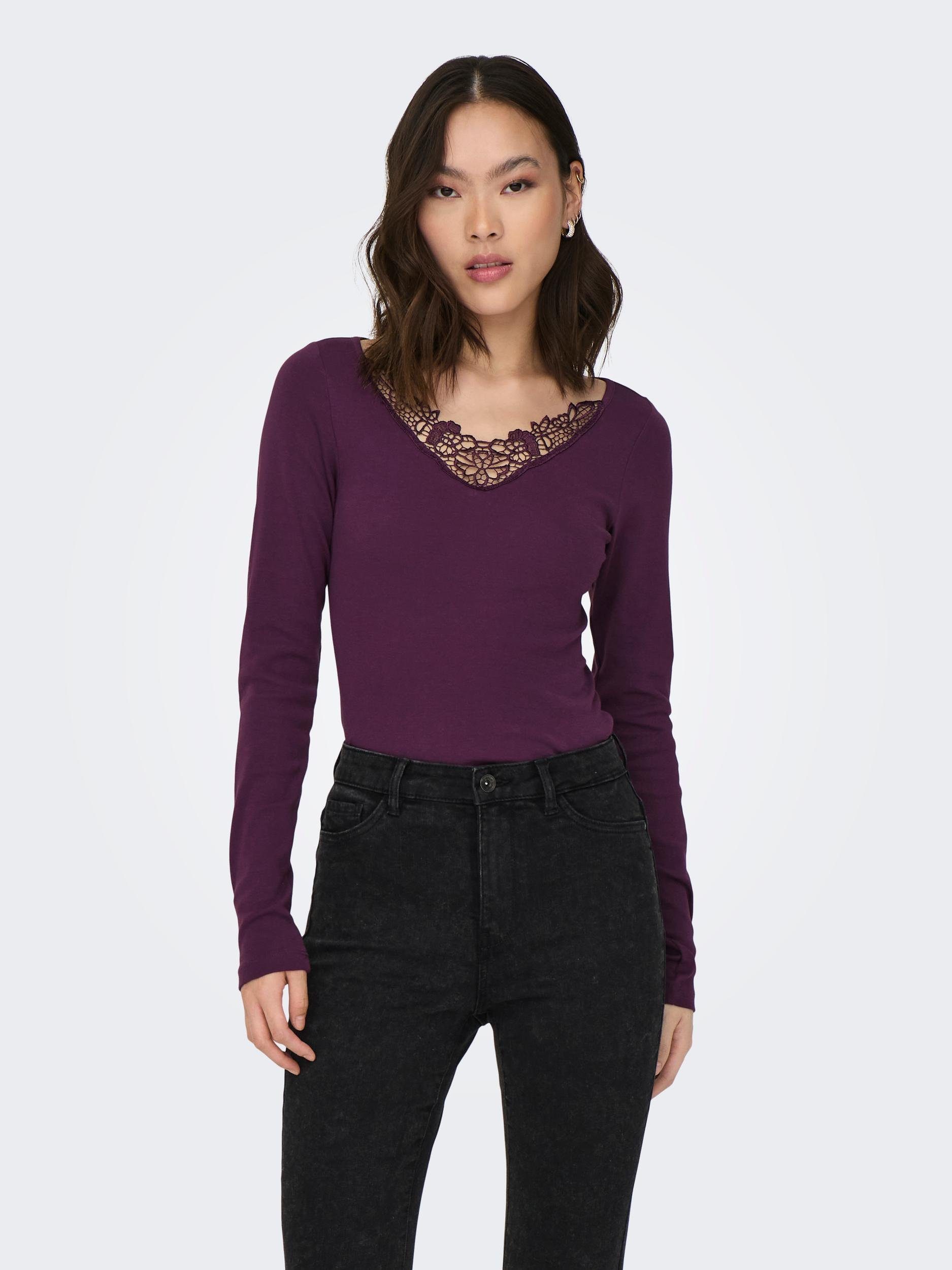 ONLY Langarmshirt ONLKIRA L/S TOP NEW Plum JRS Italian LACE