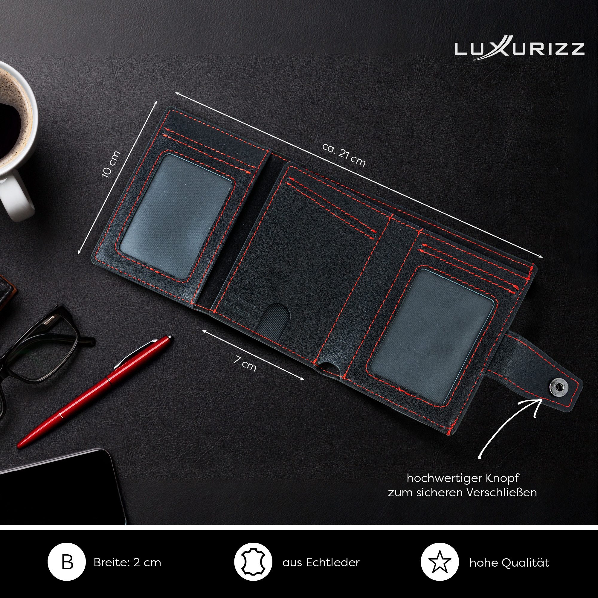 Luxurizz Mini Geldbörse Slim Wallet Echtleder mit Münzfach – Bild 3 von 5