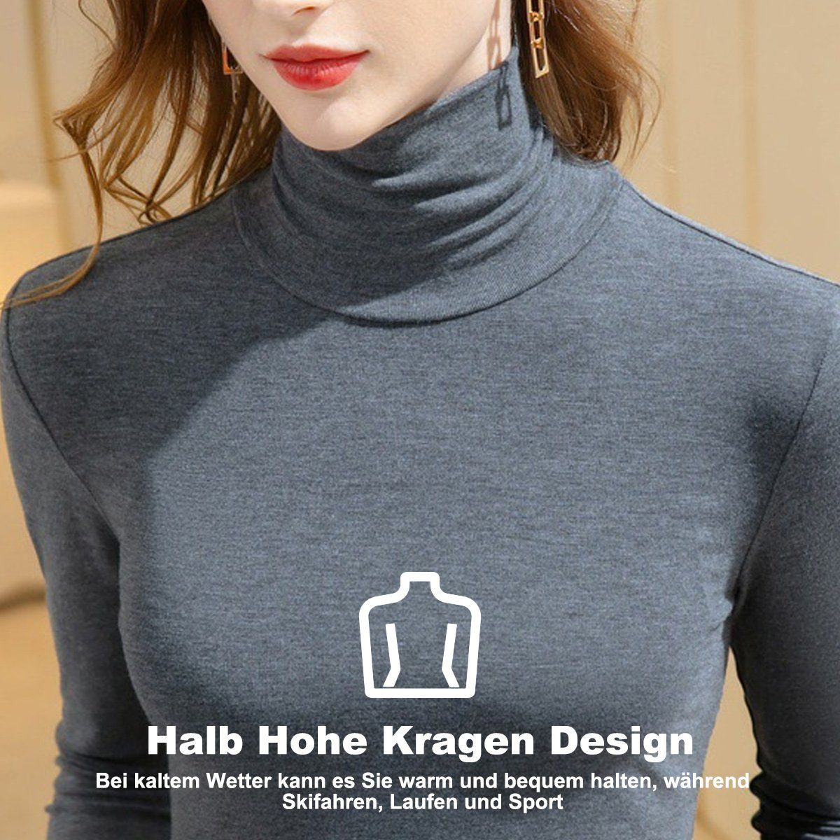 Oni Fit Pullover für Jormftte Grey Langarm Elegant Thermounterhemd Slim Damen Winter