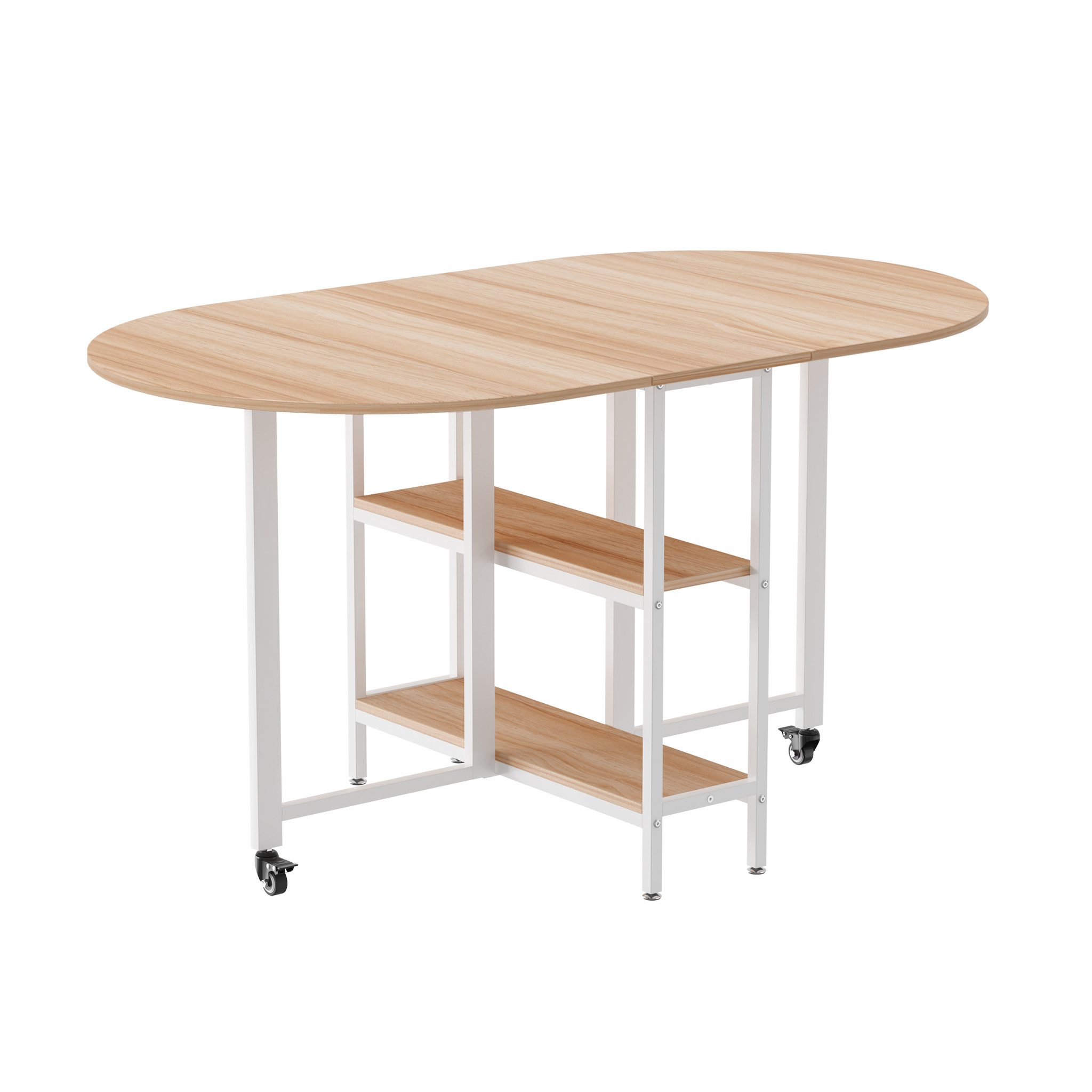 Mondeer Esstisch Klappbarer (1 Tisch), Gestell aus Metall, mit Zwei offene Ablagefächer, Breite 140cm