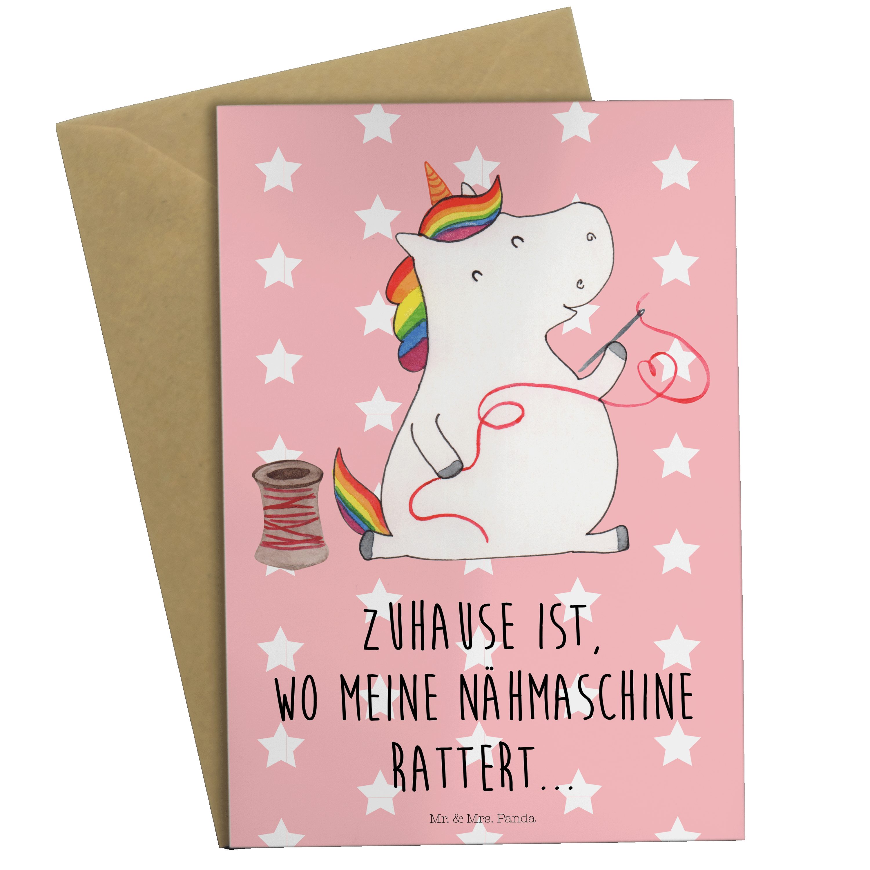 Mrs. - Grußkarte Glückwunschkarte, Pastell Geschenk, Panda & Einhorn - Mr. Rot Pegasus Näherin