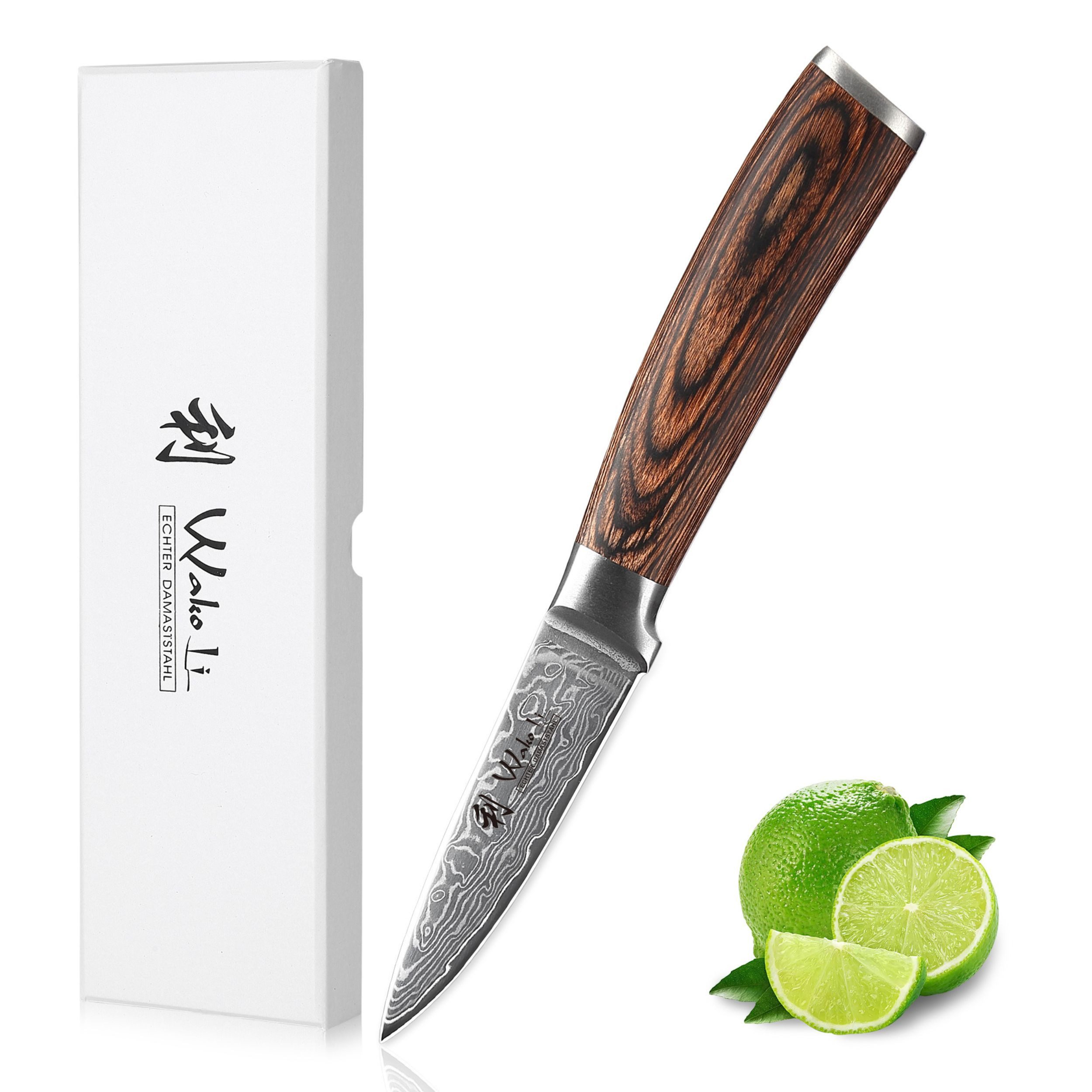 Wakoli Нож для фруктов EDIB Sakura Damast Officemesser Küchenmesser 8 cm Klinge, aus 67 Lagen Damaststahl, VG-10 Kern