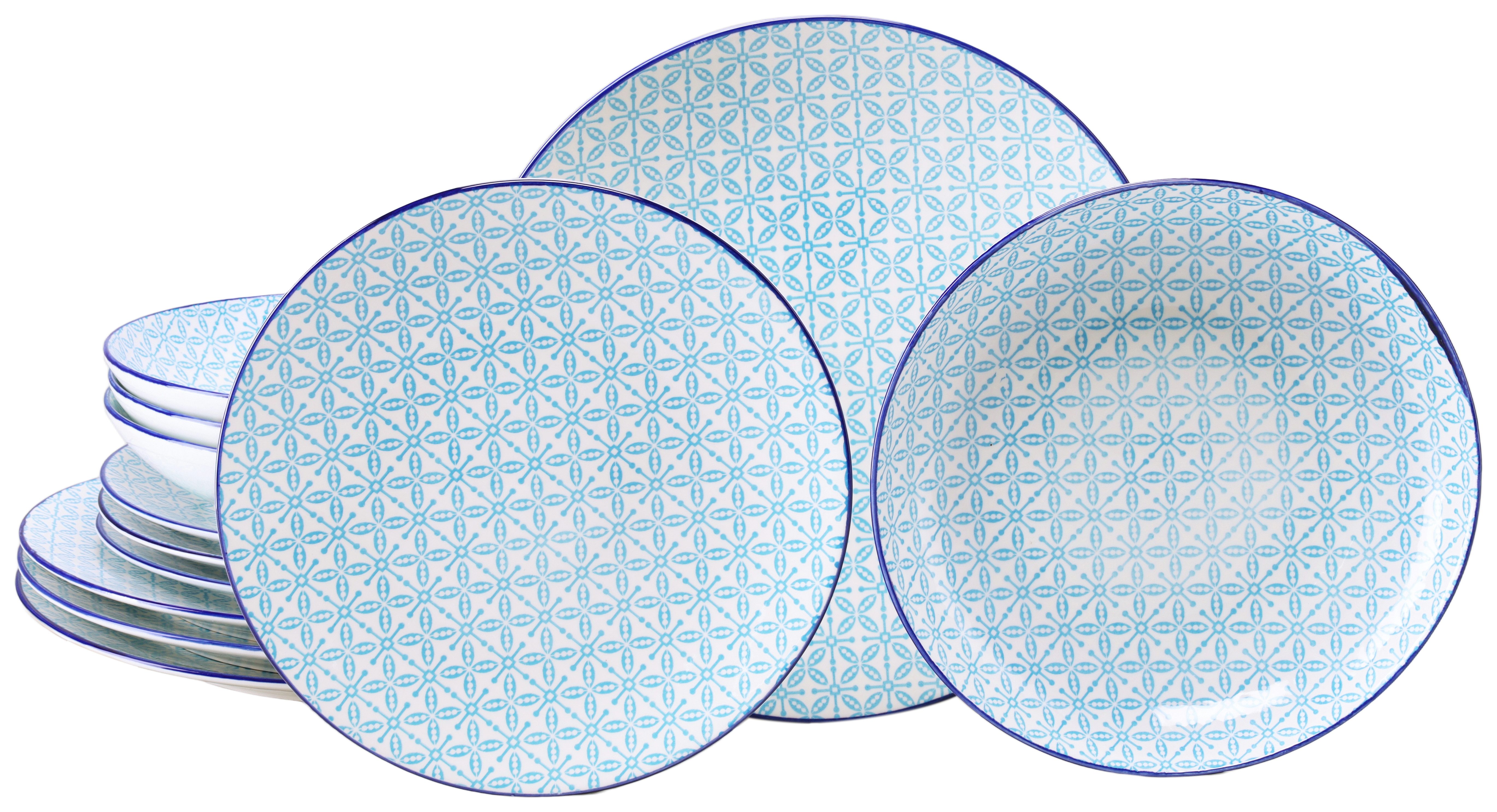 CreaTable Teller-Set Mediterran, Teller Set 12-tlg. (12-tlg), 4 Personen, Steinzeug, Mediterraner Flair, Traditionell keramische Motive