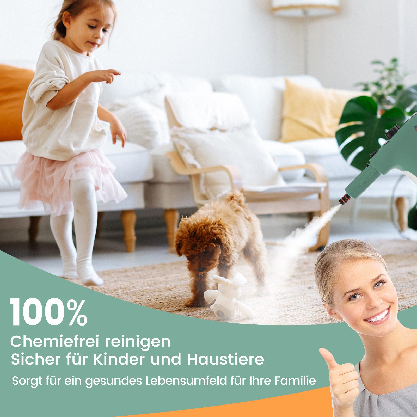 COSTWAY Dampfreiniger, 1400 W, 2 Bar, 125℃, Handgerät mit 14 Zubehörteilen