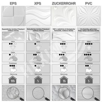 marbet design 3D Wandpaneel, (3D Wandpaneele Styropor Paneele weiß 50x50cm Wandverkleidung (1m) Dekor 3D Wanddeko Wandpaneel Styroporplatte)
