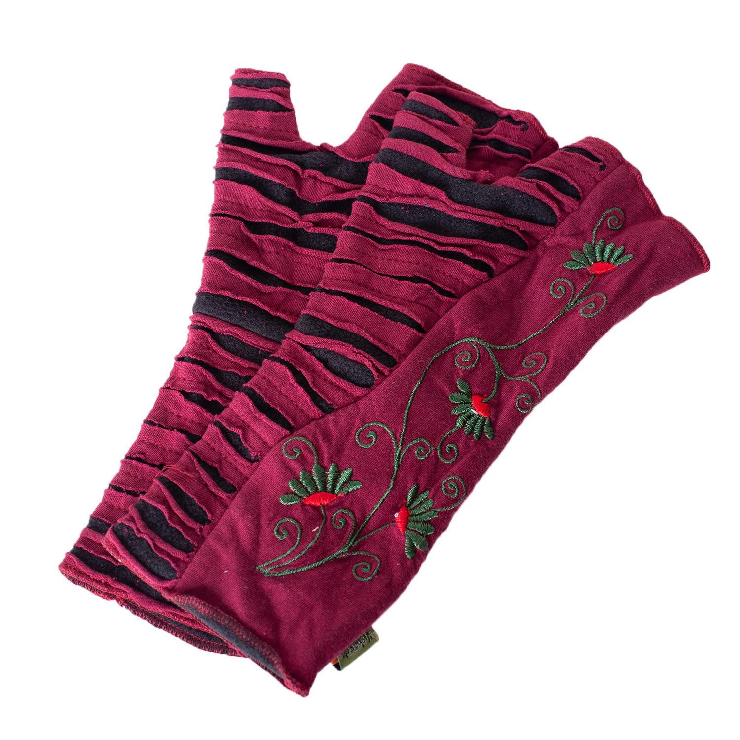 Vishes Armstulpen Warme Blumen bestickte Handstulpen, außen Baumwolle, innen Fleece Alternative Bekleidung, Ethno, Hippie, Retro Style