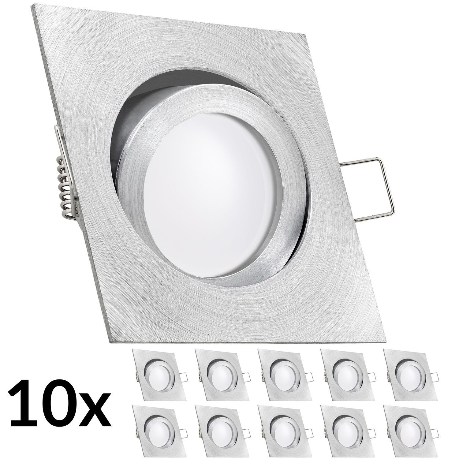 LEDANDO LED Einbaustrahler 10er LED Einbaustrahler Set extra flach in aluminium matt mit 5W Leuch | Strahler