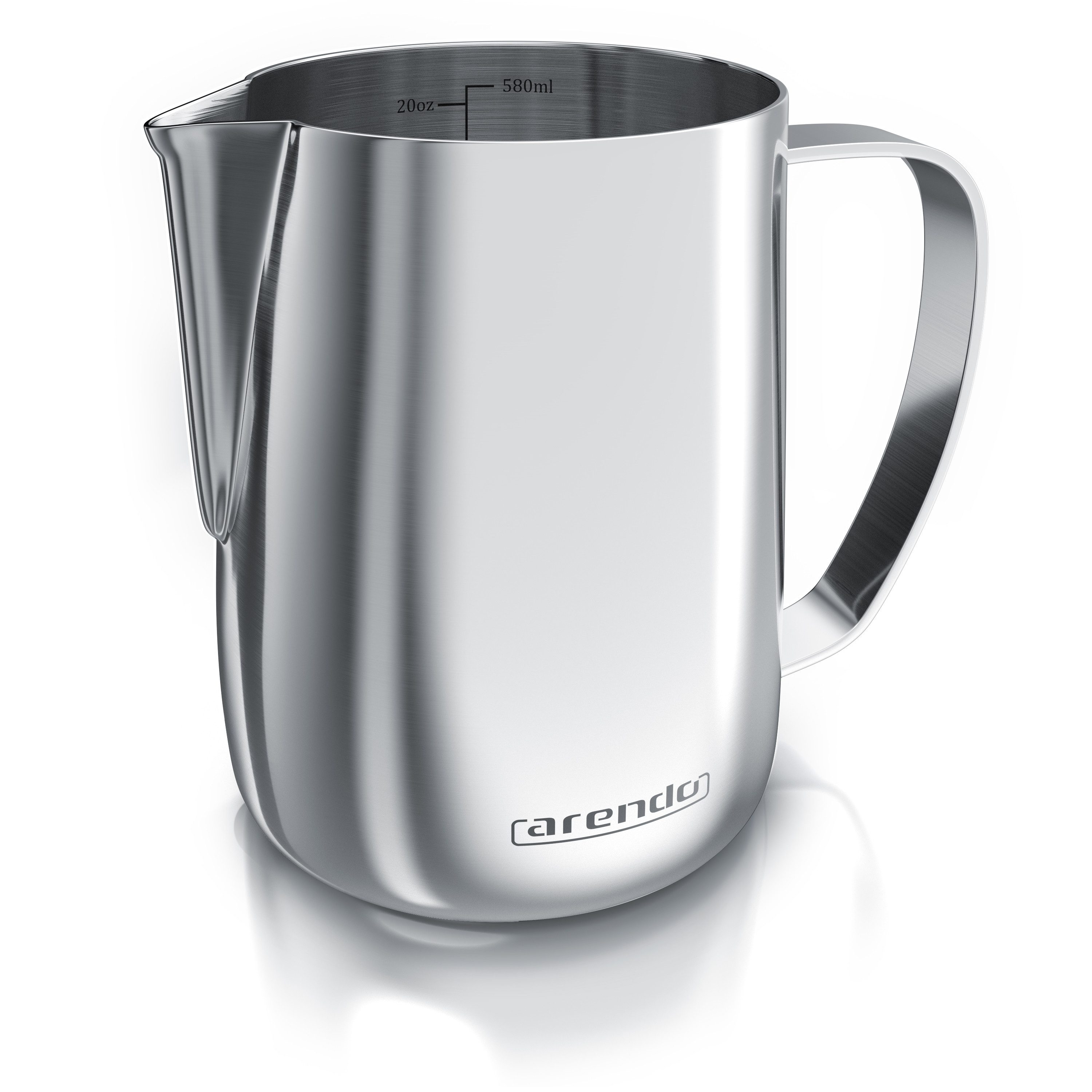 Arendo Milchkännchen Edelstahl, mit Messskala, Milchkanne zum Aufschäumen von Milchschaum, 0,6 l, (1-St), für Milchschaum, Latte Art und Barista-Kaffee zuhause