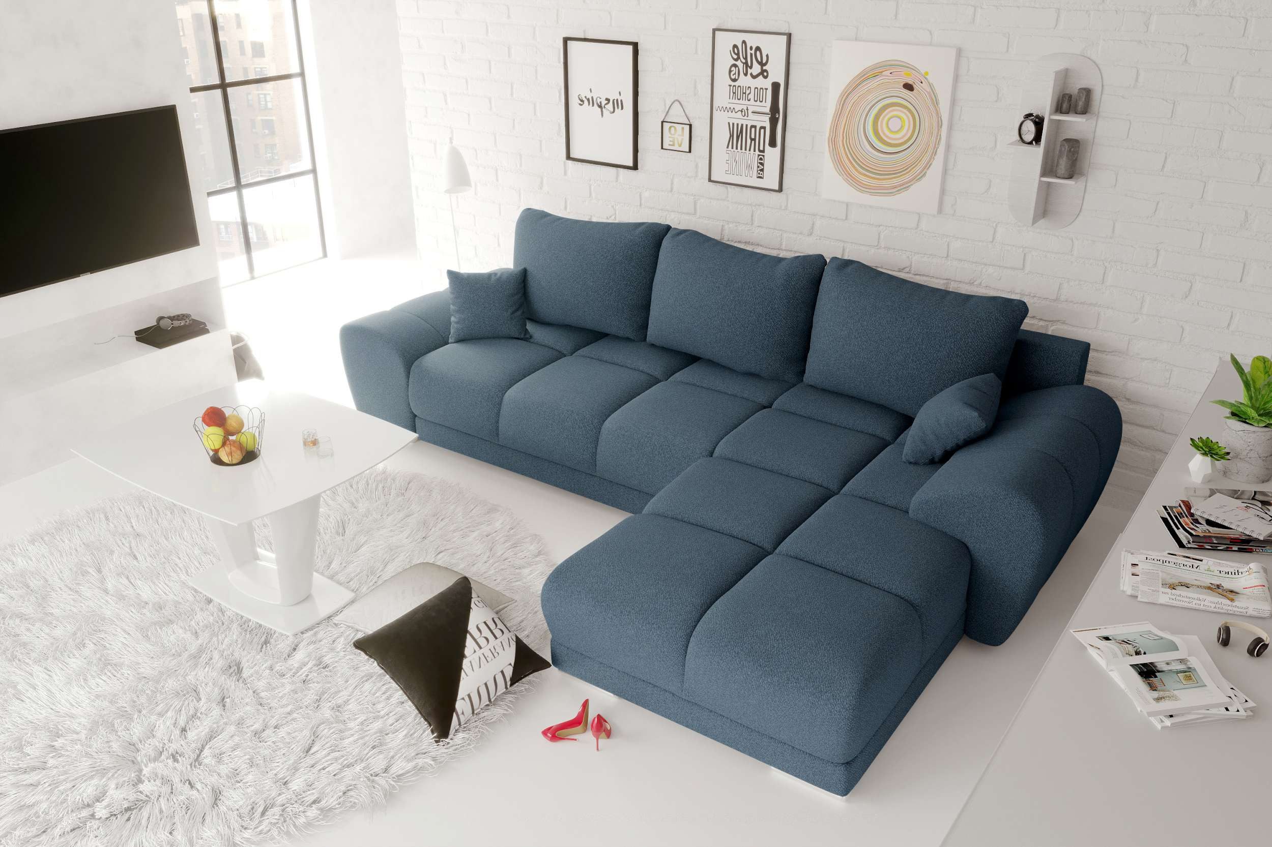 99rooms Ecksofa Antalya, Sofa L-Form, Eckcouch, mit Rückenkissen, Schlaffunktion, Strukturstoff NEVE