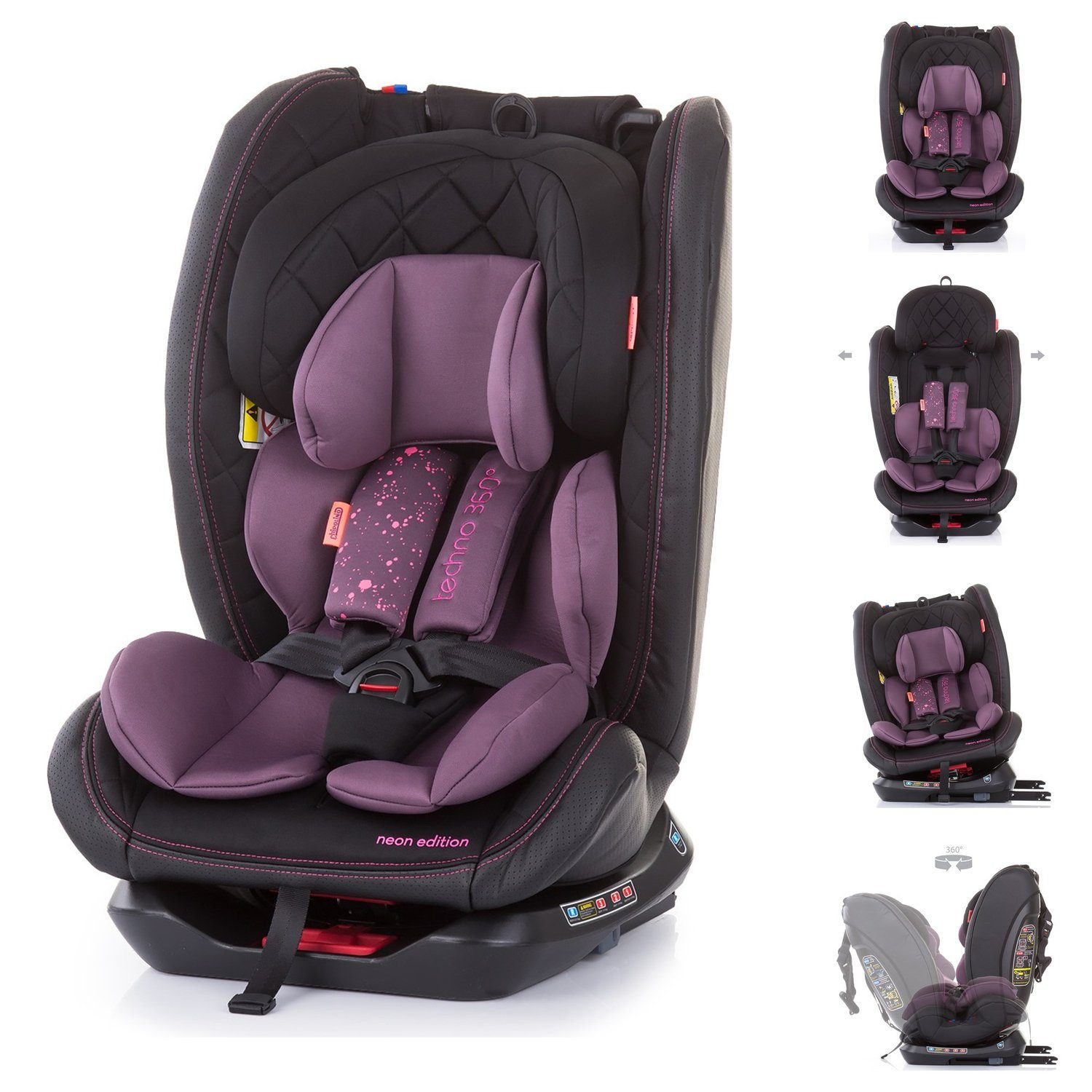 0-12 Jahre alt ISOFIX und LATCH Schnittstelle mit Seitenschutz für Babys 0-36kg Bonio Kindersitz 360 ° Drehung Baby Autositz Gruppe 0+/1/2/3 ISOFIX Rot 