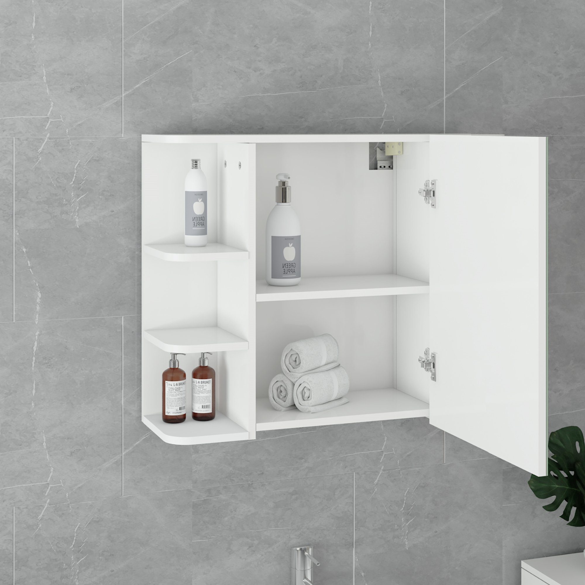 Badezimmerspiegelschrank Ablagen Badezimmerschrank Wandschrank 8 Tür Hängeschrank viel Weiß aus 80x64x21cm Spiegelschrank Stauraum Badspiegel MDF-Holz und ML-DESIGN