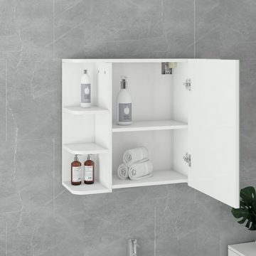 ML-DESIGN Badezimmerspiegelschrank Spiegelschrank Hängeschrank Wandschrank Badspiegel Weiß 80x64x21cm Tür und 8 Ablagen viel Stauraum aus MDF-Holz