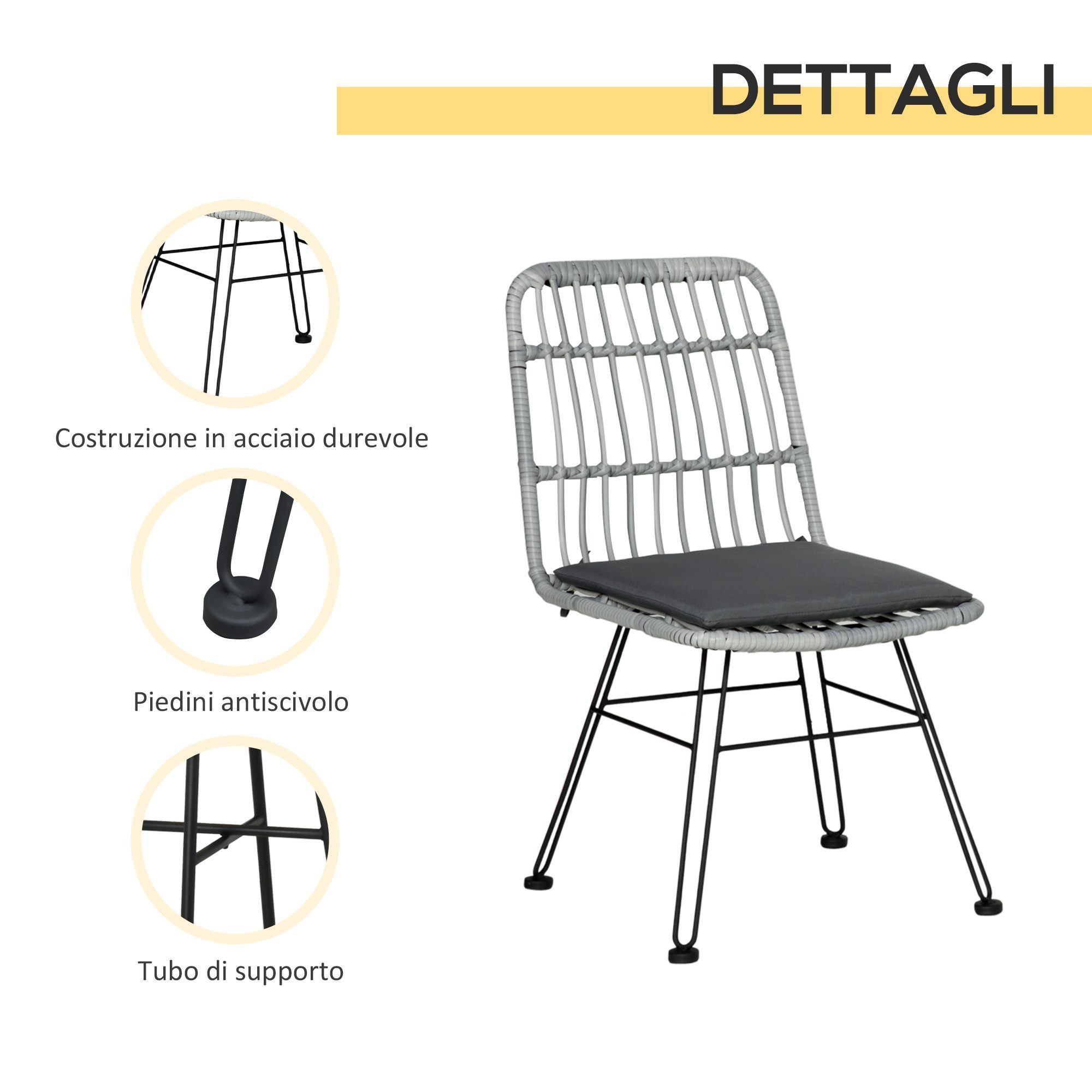 kowdom Bistrotisch 3-teiliges Bistro Set Rattan, 2 Stühle & Tisch mit Glasplatte, Garten (Bistro Set, 3-teilig: Tisch + 2 Stühle mit Kissen), PE-Rattan, Glastisch, abnehmbare Kissen, wetterfest, UV-beständig