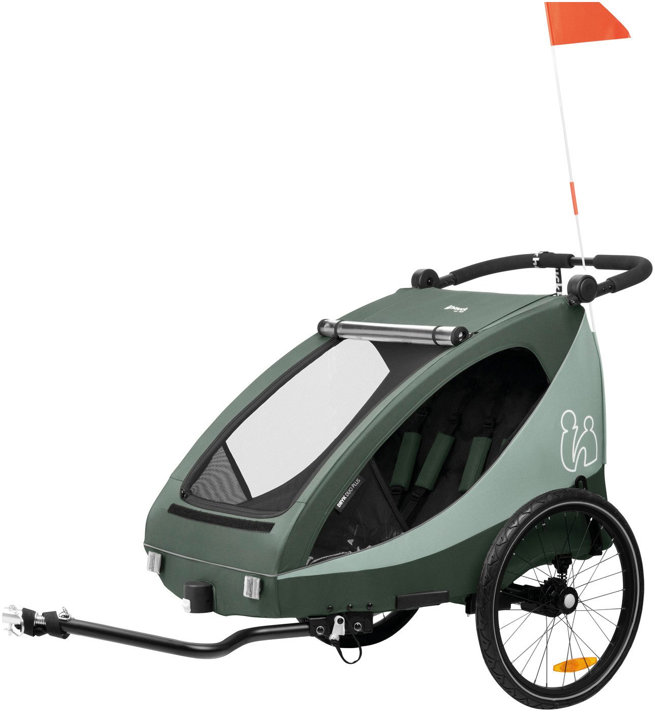 Hauck Fahrradkinderanhänger 2in1 Bike Trailer und Buggy Dryk Duo Plus, dark green, für 2 Kinder, inklusive Deichsel