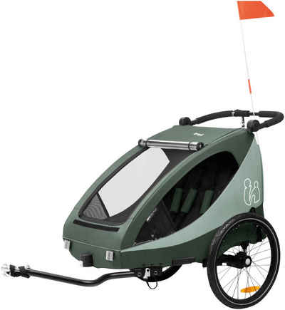 Hauck Fahrradkinderanhänger 2in1 Bike Trailer und Buggy Dryk Duo Plus, dark green, für 2 Kinder; inklusive Deichsel