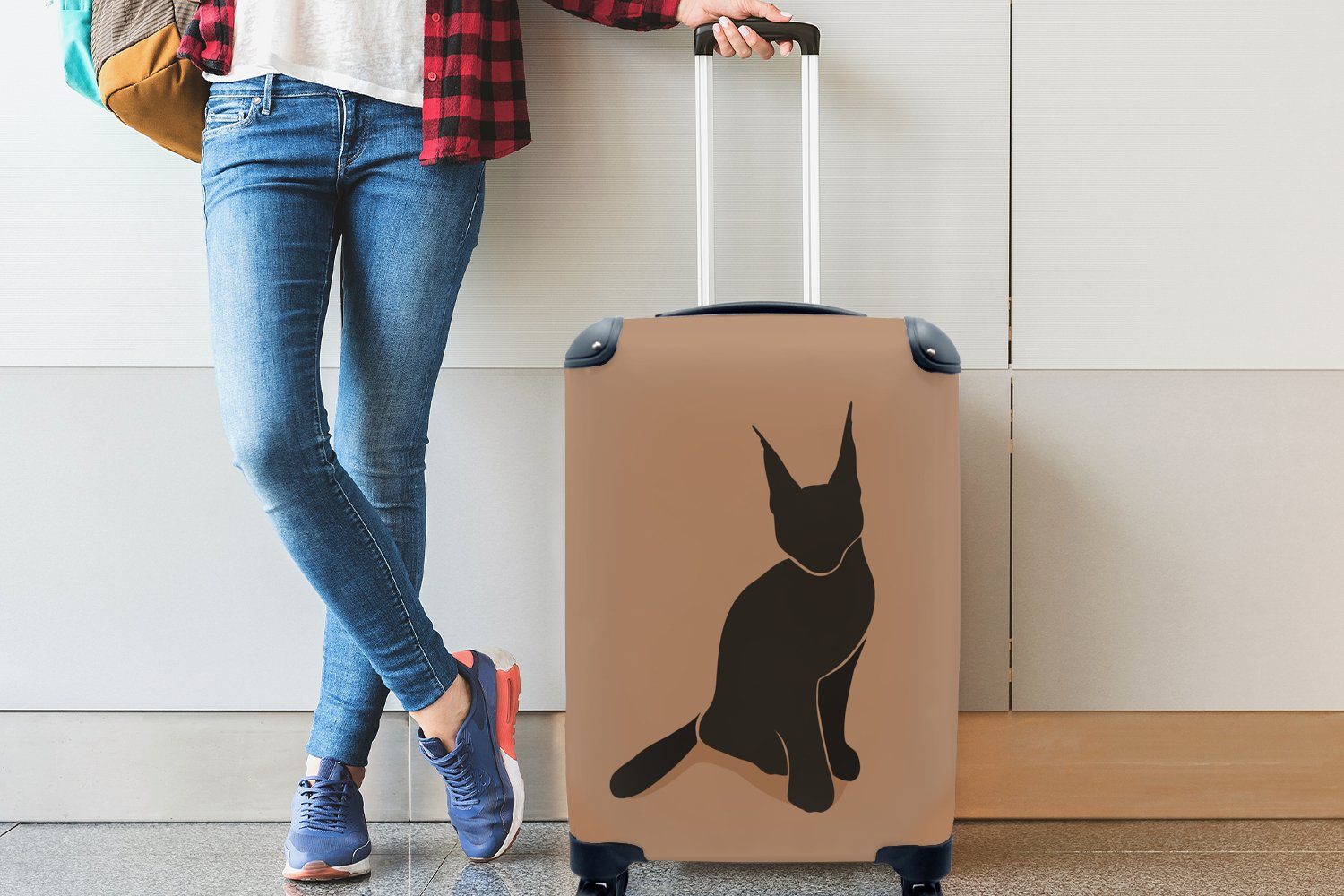 MuchoWow Handgepäckkoffer Katzen Rollen, Minimalismus - für Ferien, - Reisekoffer rollen, Haustiere, mit 4 Reisetasche Trolley, Handgepäck