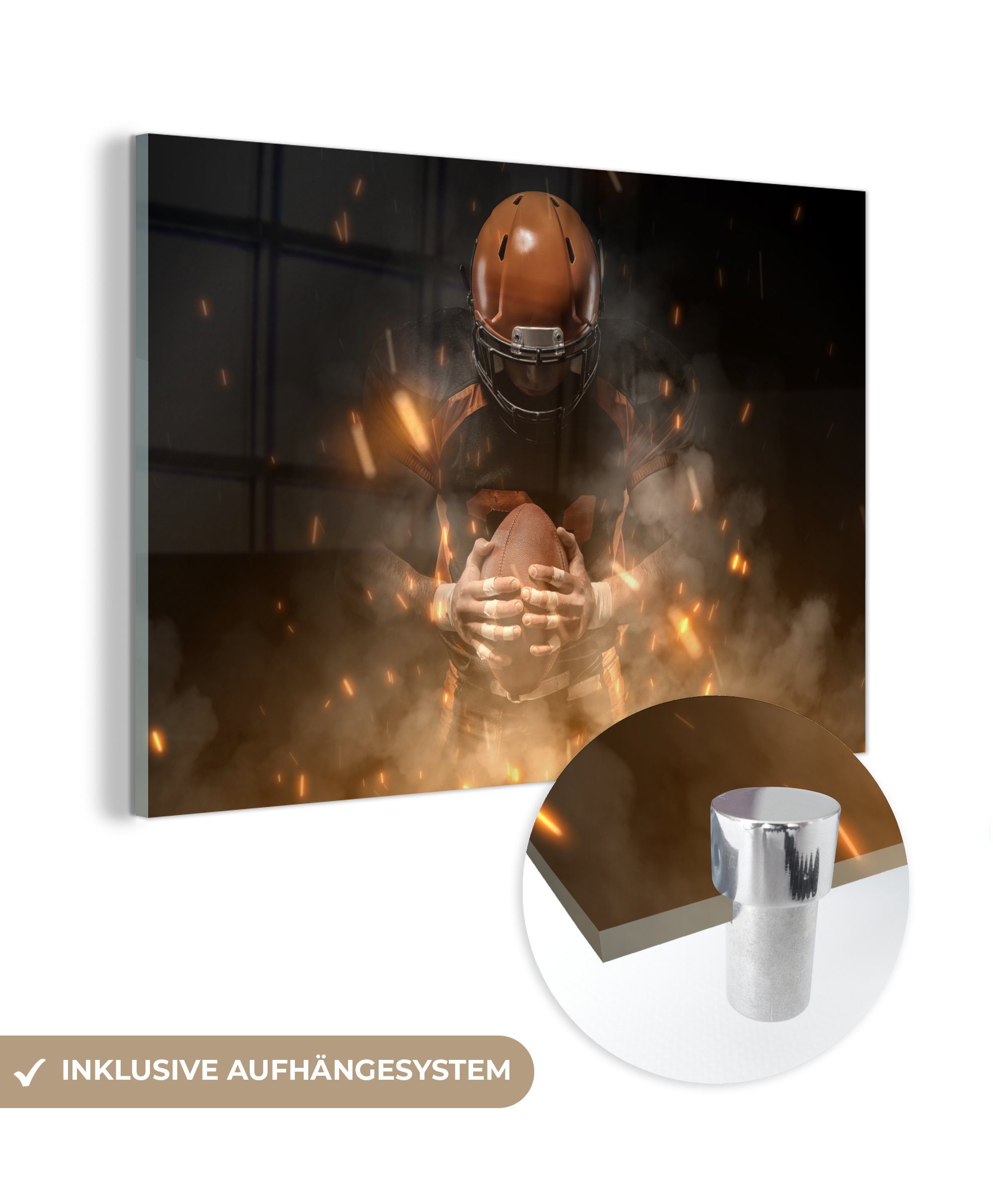 MuchoWow Acrylglasbild Rugby - American Football - Feuer, (1 St), Acrylglasbilder Wohnzimmer & Schlafzimmer