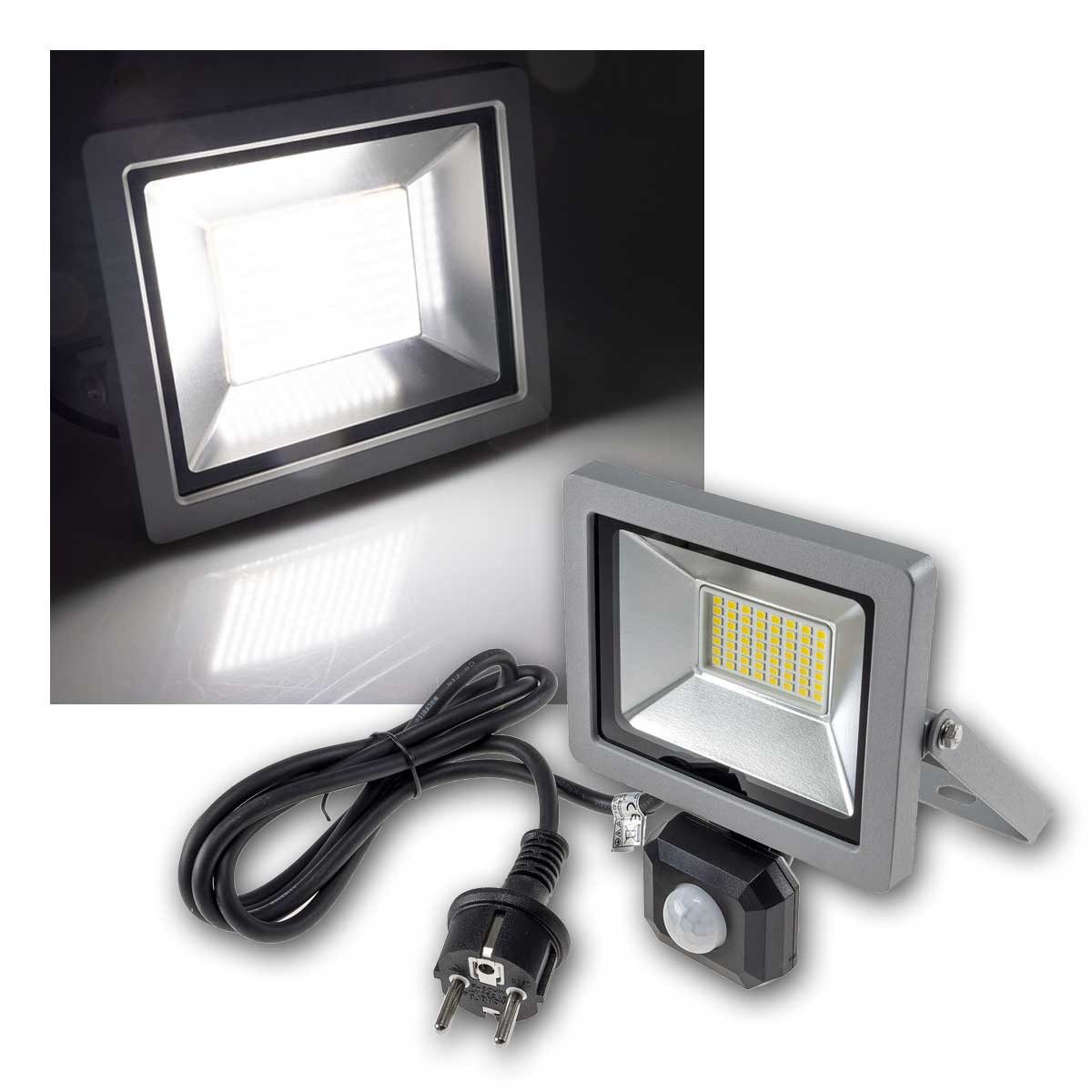 ChiliTec LED Flutlichtstrahler LED-Fluter SlimLine"CTF-SLT30 PIR" 30W 2960lm IP44, daylight/tageslichtweiß