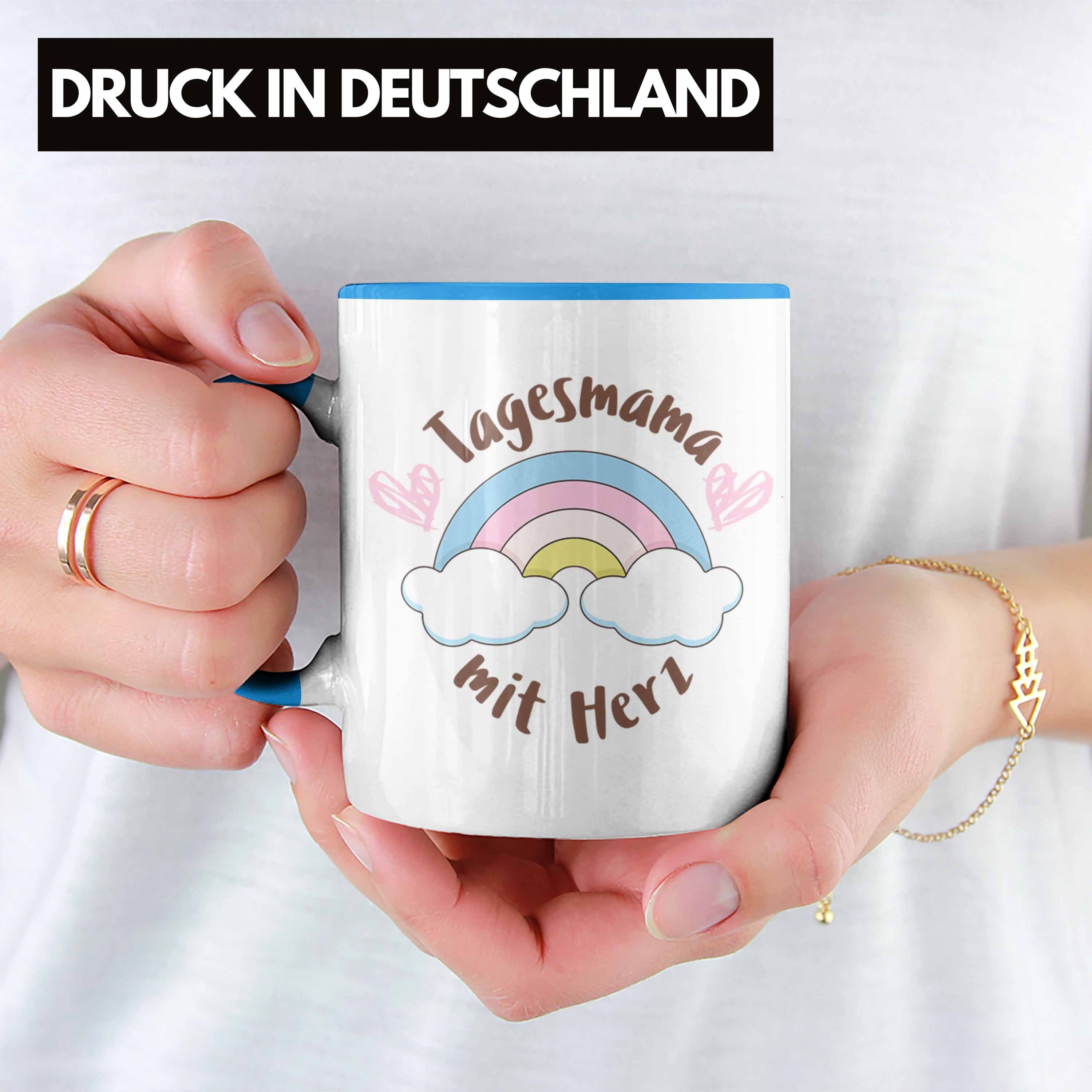 Geschenk - Trendation Tagesmutter Tasse Tagesmama mit Herz Geschenkidee Erzieherin Aufpasserin Trendation Tasse Blau