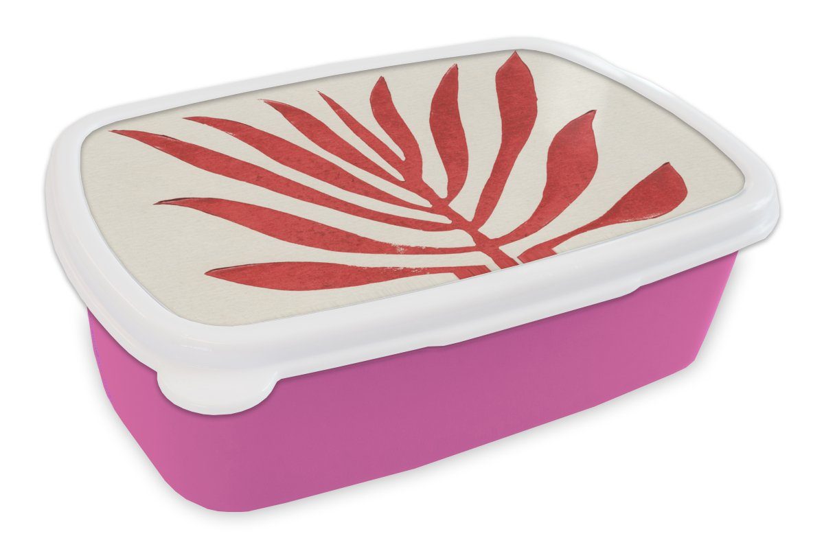 Pflanze für - Blätter Brotdose Erwachsene, Lunchbox (2-tlg), Rot - Kinder, Kunststoff Snackbox, rosa Brotbox MuchoWow Mädchen, Kunststoff, Abstrakt, -