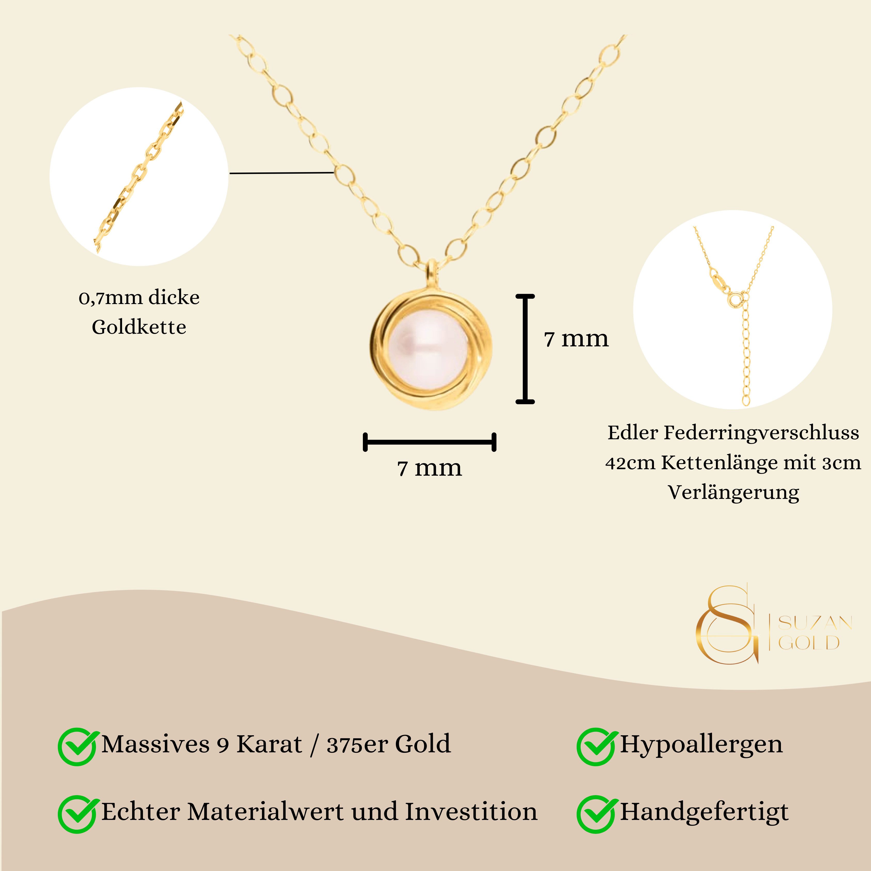 Suzan Gold Kette mit Anhänger 375er Gold Damen Halskette – Perlenanhänger, günstig online kaufen