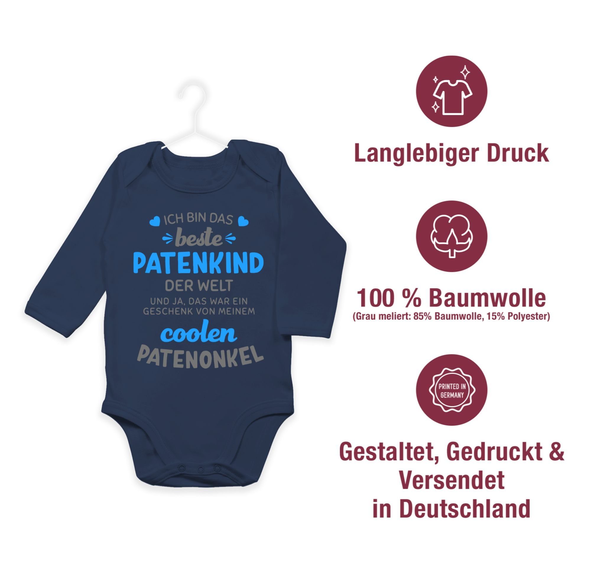 Shirtracer Shirtbody Ich bin das beste Patenkind der Welt grau/blau Pate Patenonkel