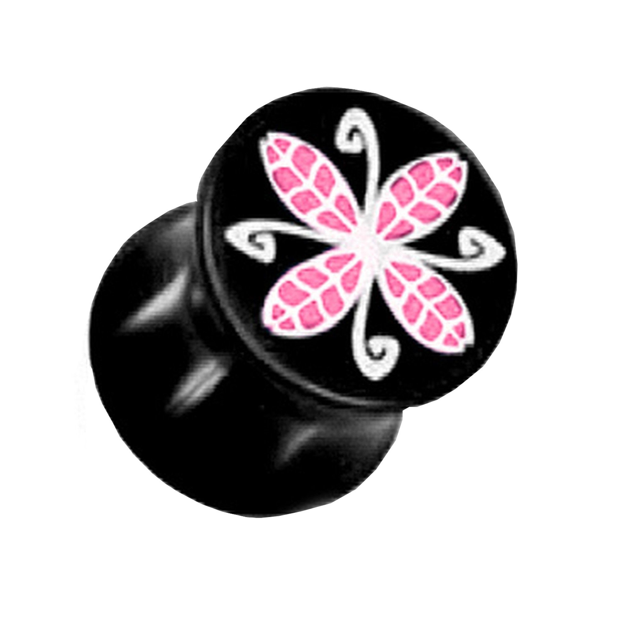 Taffstyle Plug Ohrpiercing Saddle Kunststoff UV bunte Blumen, Ohr Plug Flesh Tunnel Piercing Ohrpiercing Saddle Kunststoff UV bunte