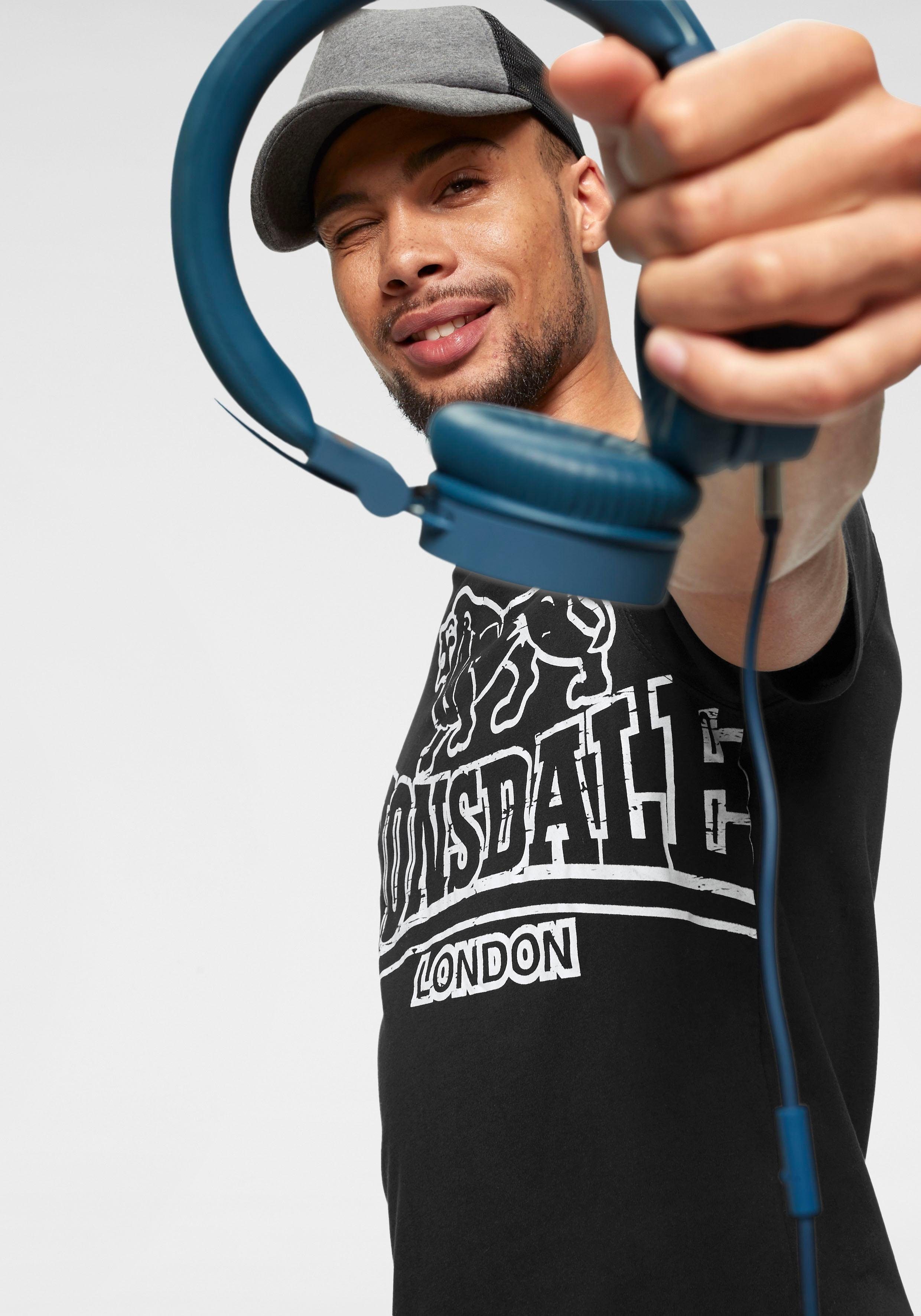 Lonsdale T-Shirt LANGSETT mit großem Logoprint im Vintagestyle, Kurzarm, aus Baumwolle