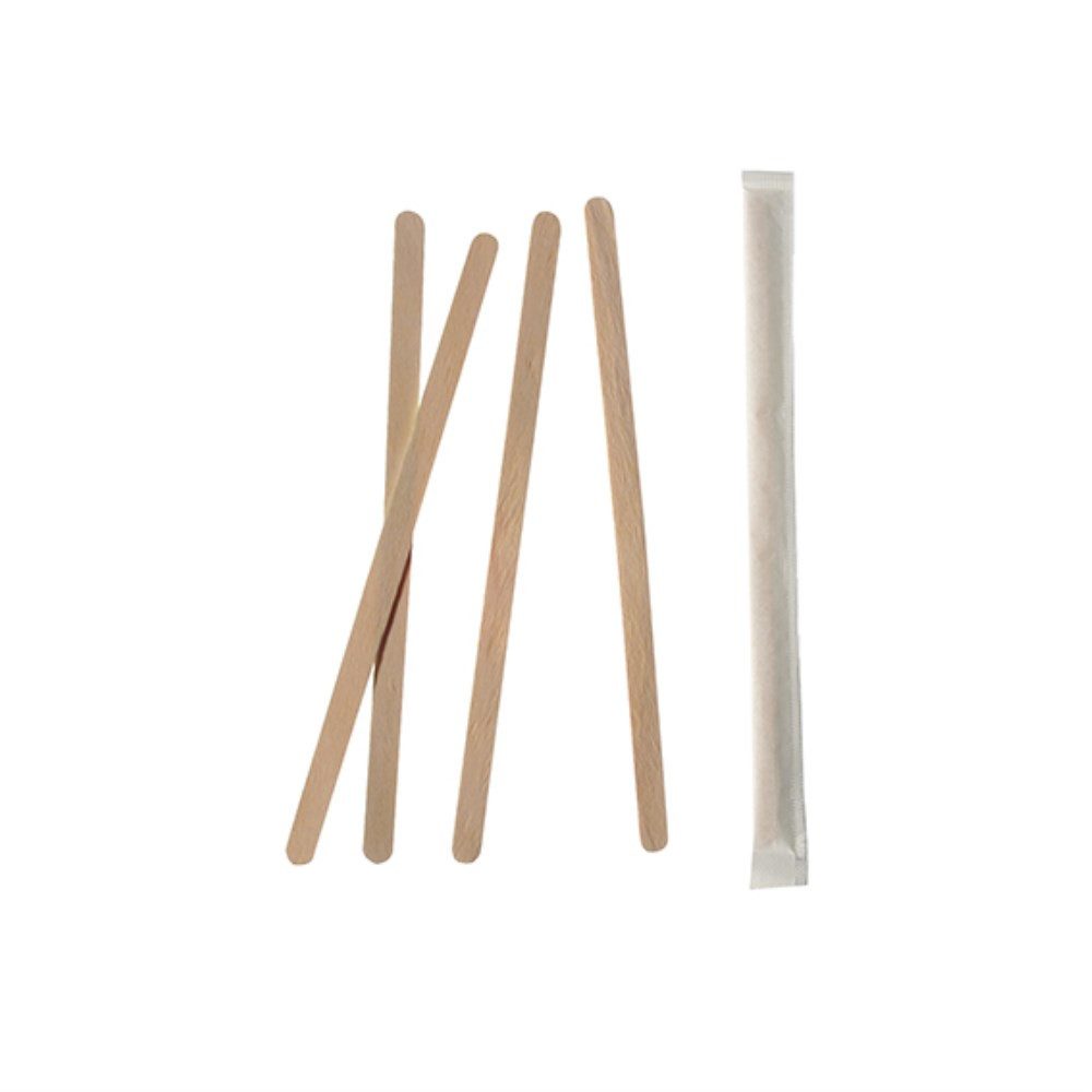 PAPSTAR Einwegbesteck-Set 1000 Rührstäbchen, Holz "pure" 11 cm x 5 mm einzeln gehüllt
