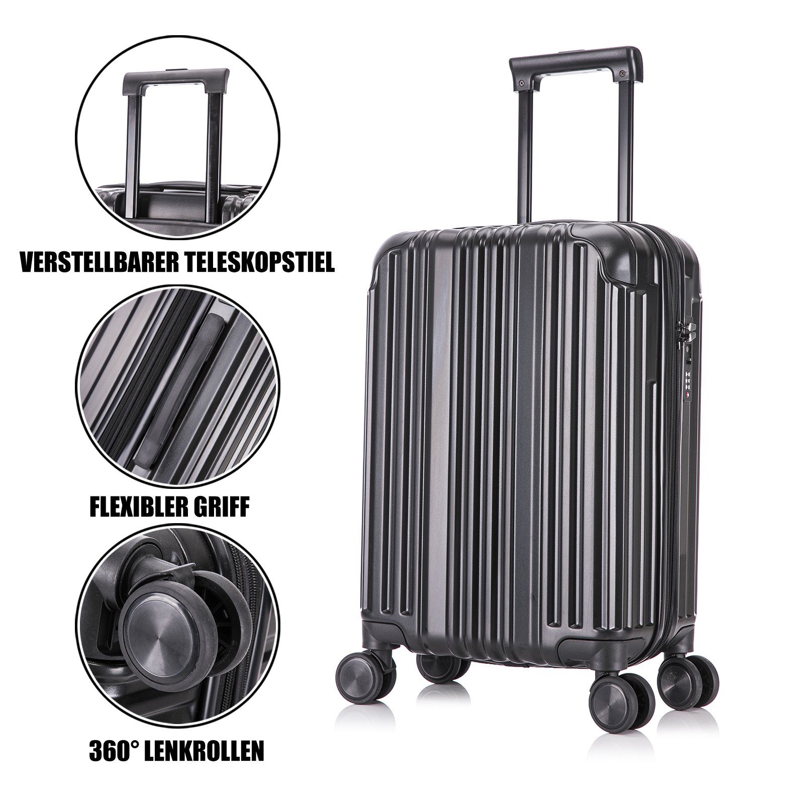 interGo Hartschalen-Trolley Reisekoffer mit 4 Rollen Harteschalenkoffer TSA-Zahlenschloß Koffer, 4 Rollen, Hartschalenkoffer