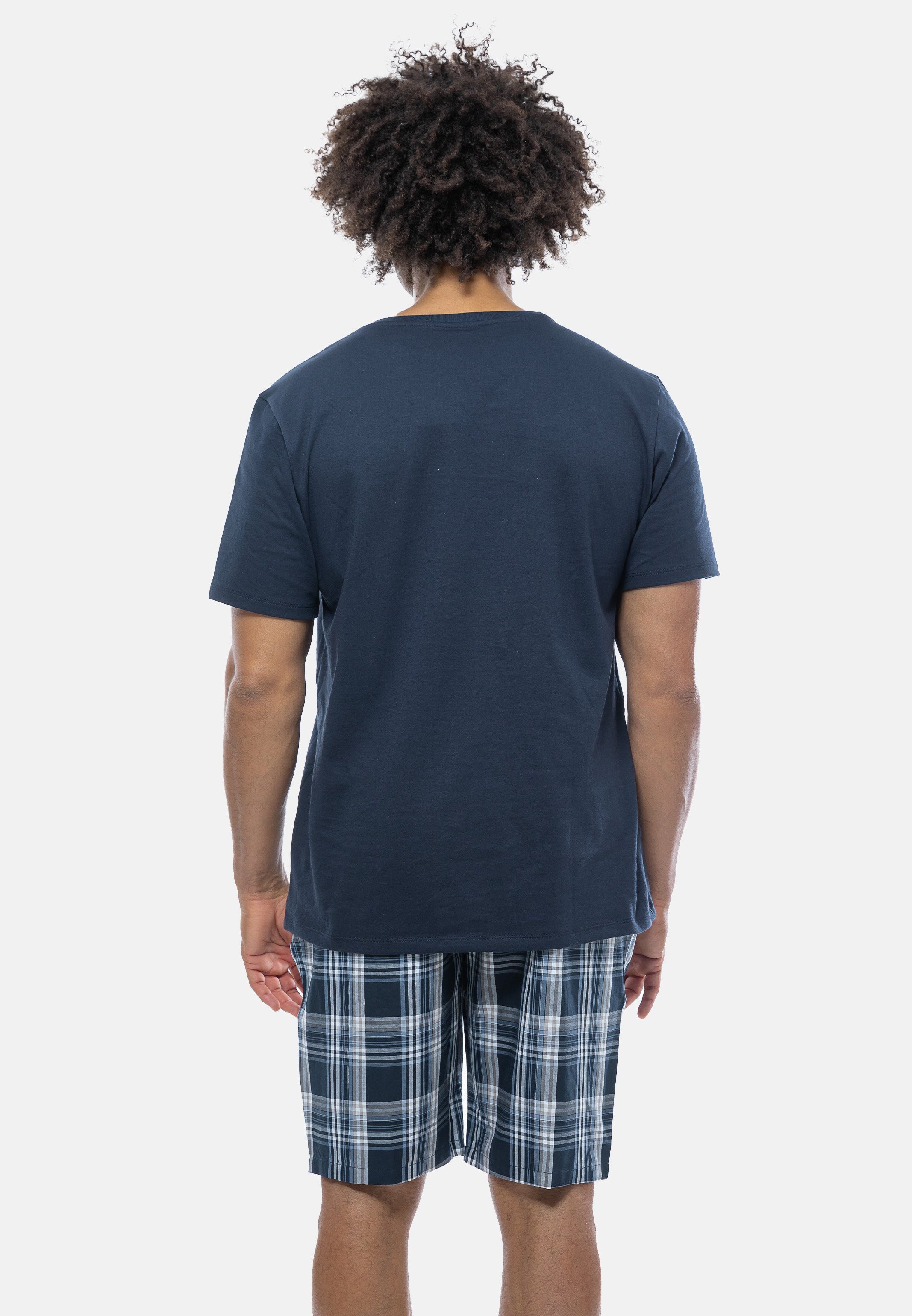 tlg) - 2 Schiesser Baumwolle Schlafanzug mit Pyjama Kurzarm-Shirt Mix Rundhals-Ausschnitt - (Set,